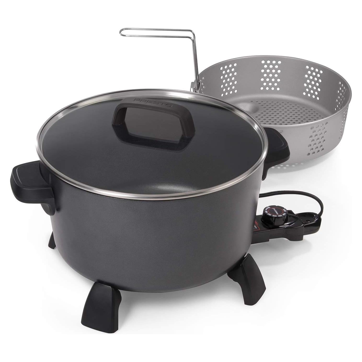 Olla de Cocina Presto XL 10 Qt, Vaporera y Freidora Negra