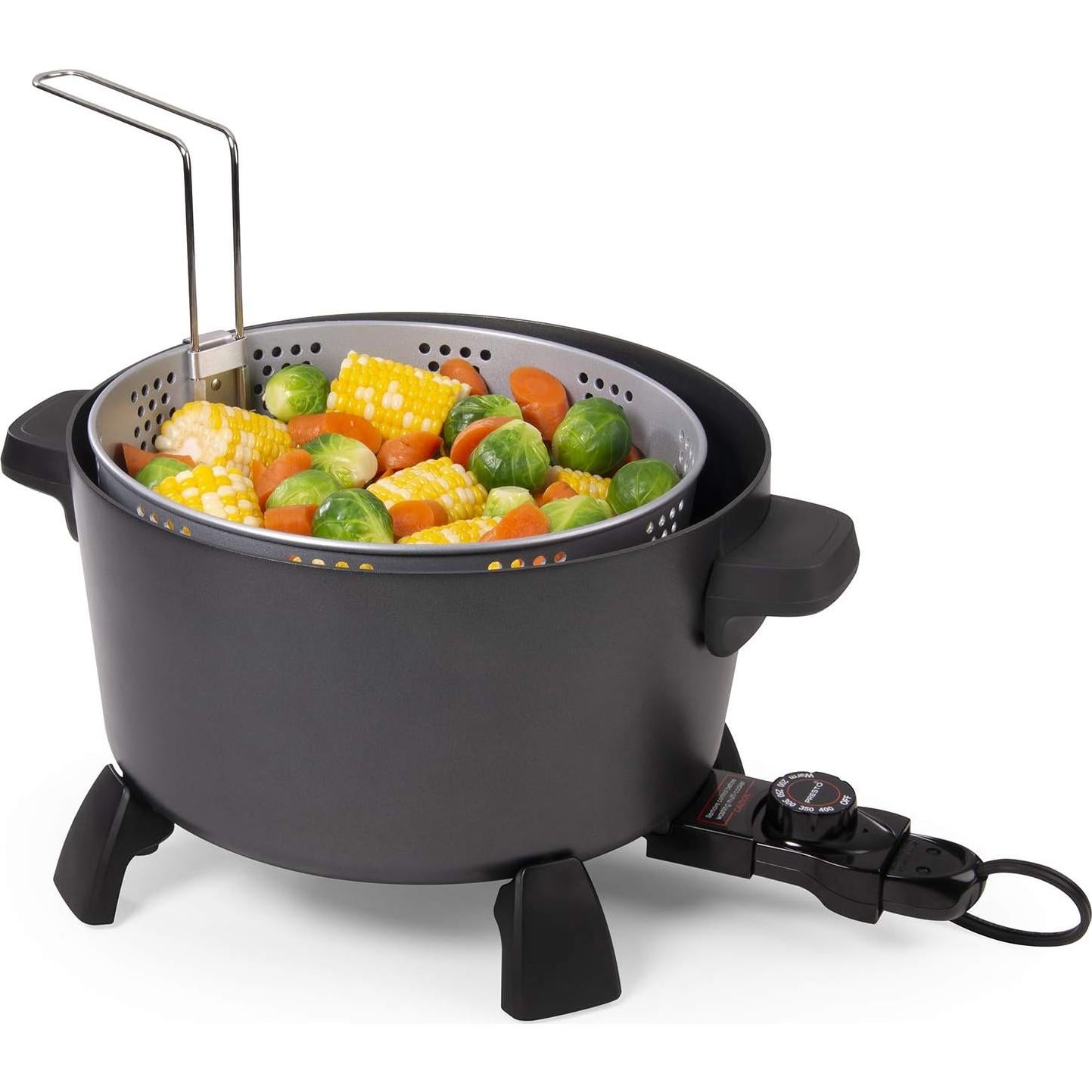 Olla de Cocina Presto XL 10 Qt, Vaporera y Freidora Negra