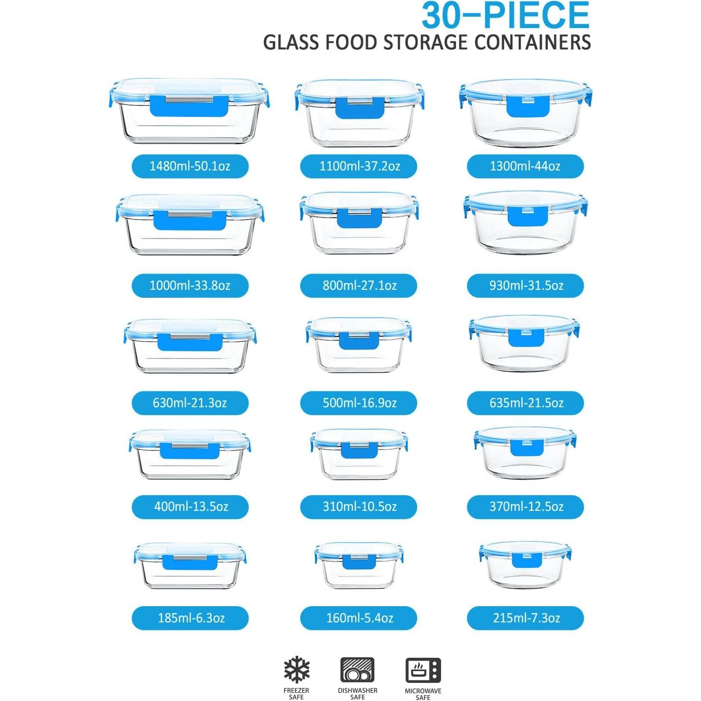 Juego de 30 Contenedores de Almacenamiento de Vidrio M MCIRCO