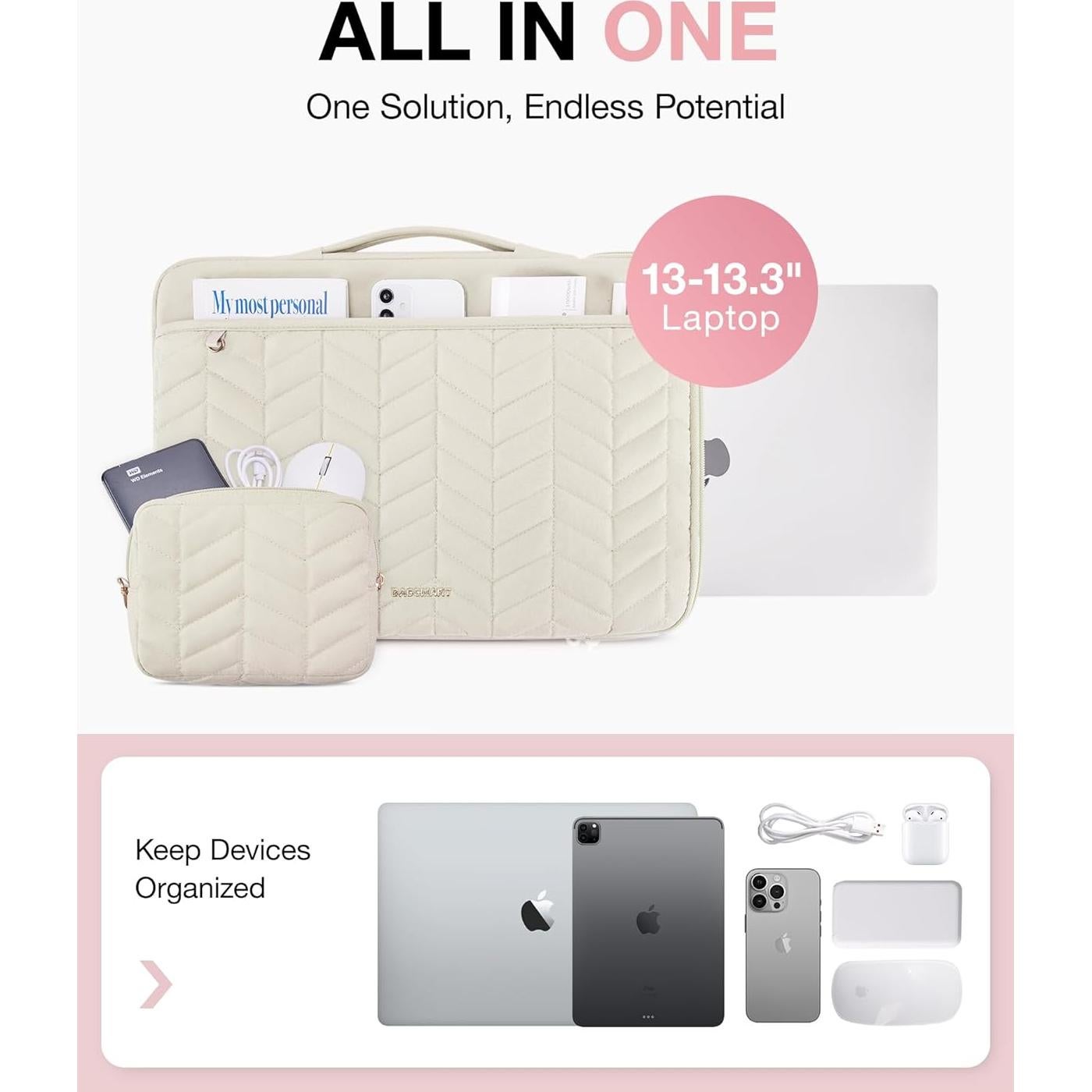 BAGSMART Funda para Laptop 36cm Beige Acolchada 13-14"