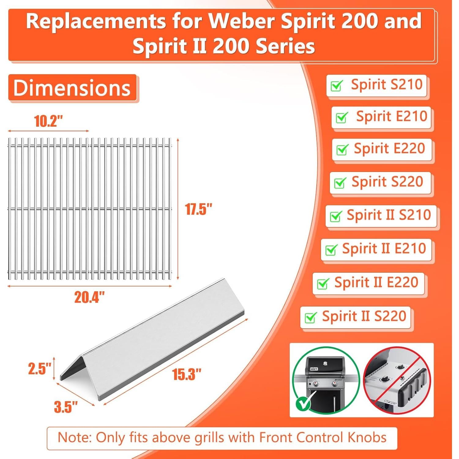 Piezas de Parrilla QuliMetal para Weber Spirit 200 - Acero Inoxidable