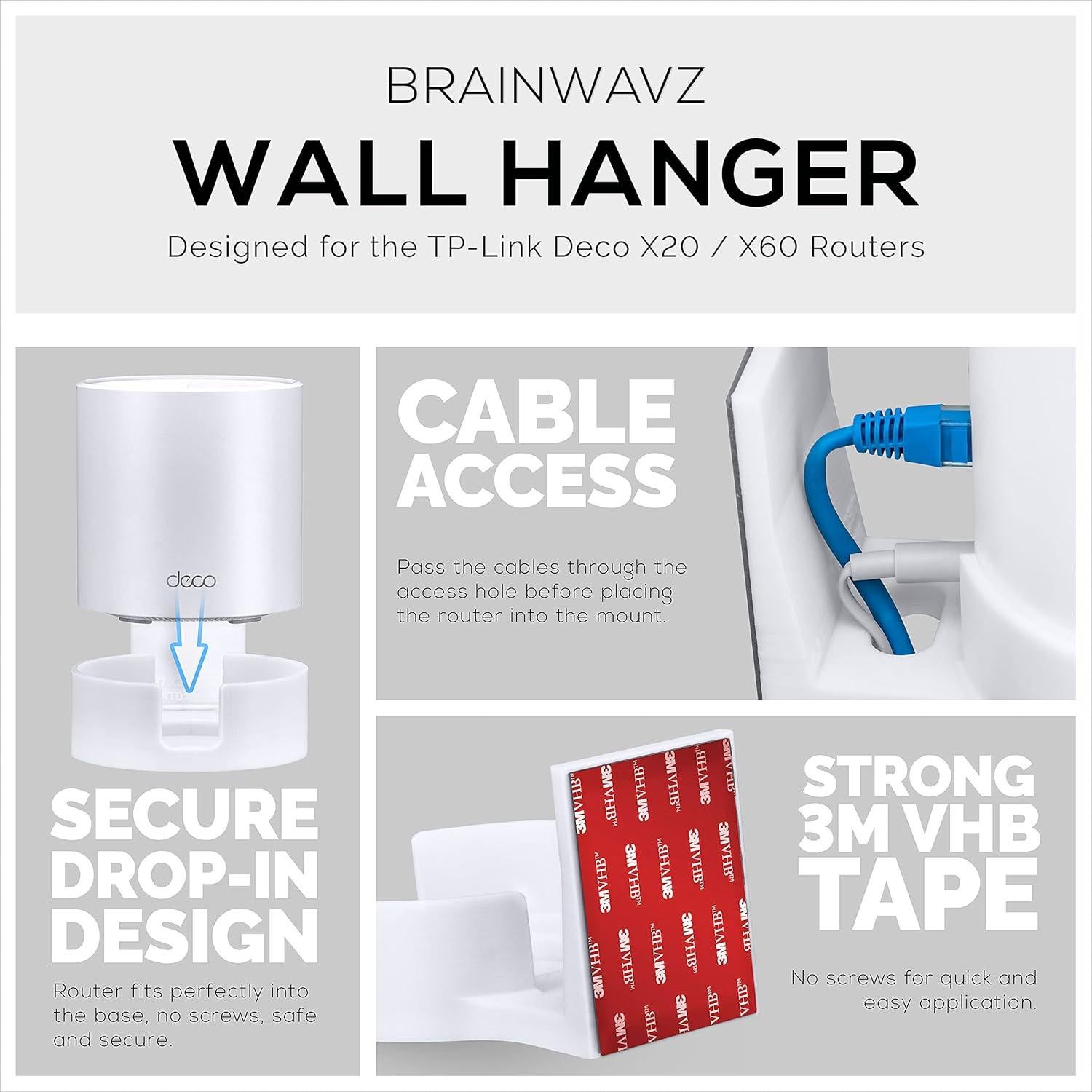 Soporte de pared adhesivo Brainwavz para enrutadores TP-Link Deco