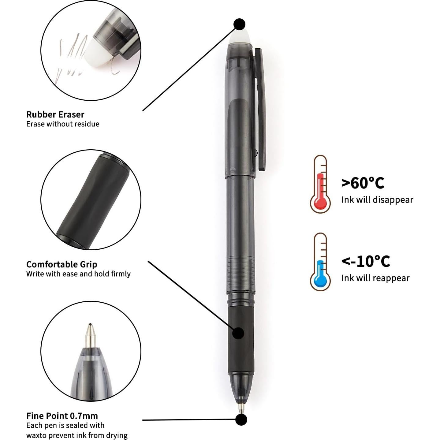 Bolígrafos de Gel Borrables Volcanics 0.7mm, Paquete de 36