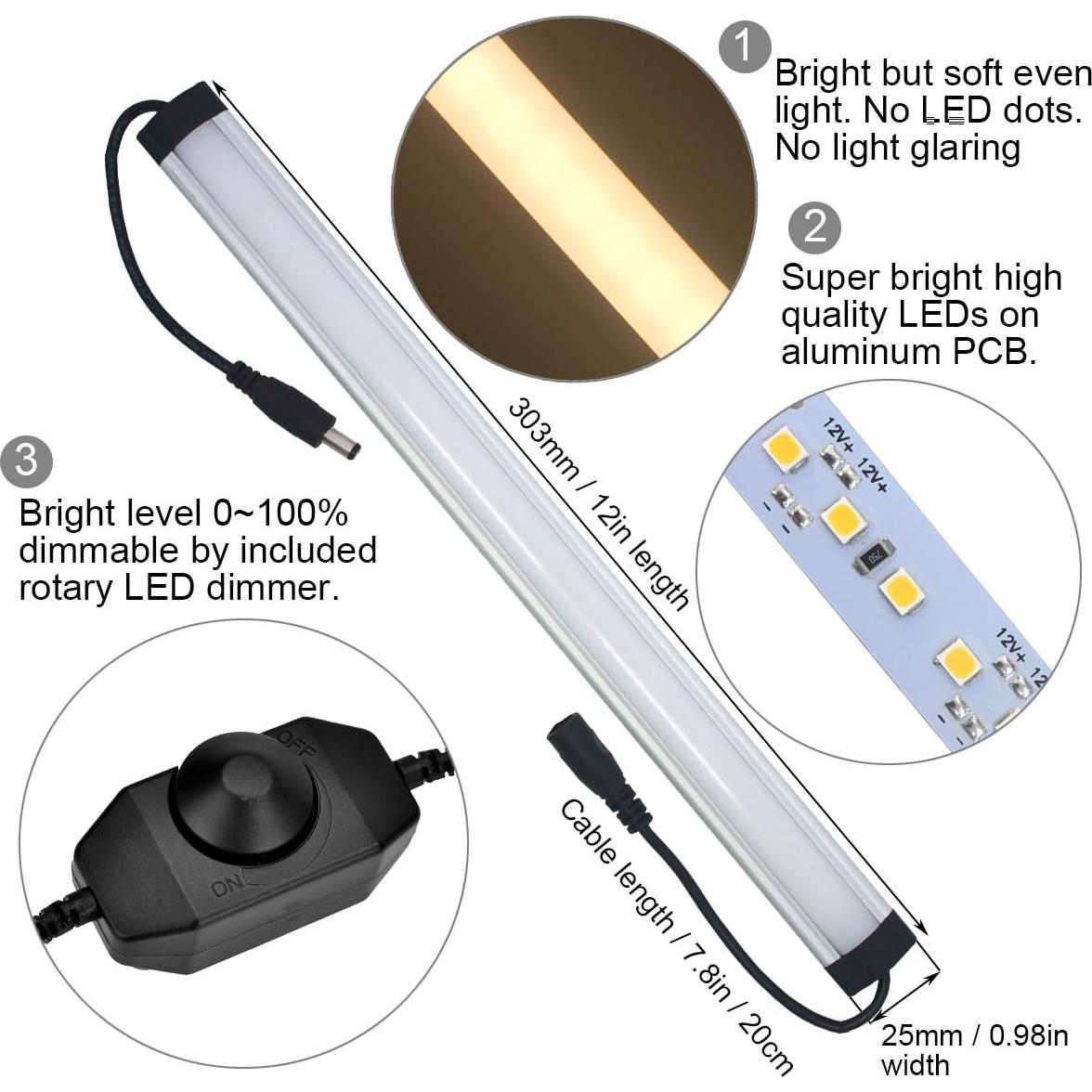 Kit de 3 Barras de Luz LED Litever 30.48 cm 3000K 20W
