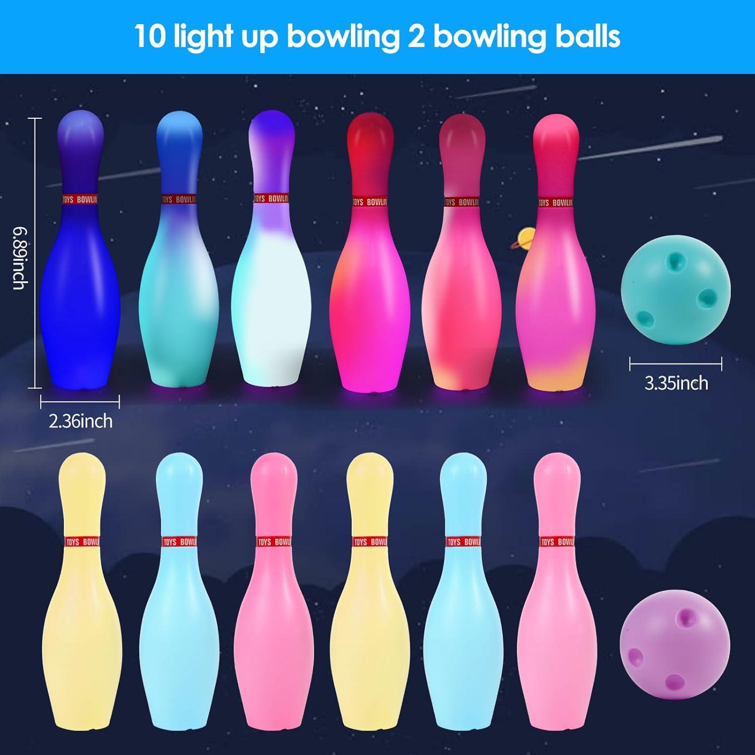 Juego de Bolos Iluminados para Niños - 10 Bolos y 2 Pelotas