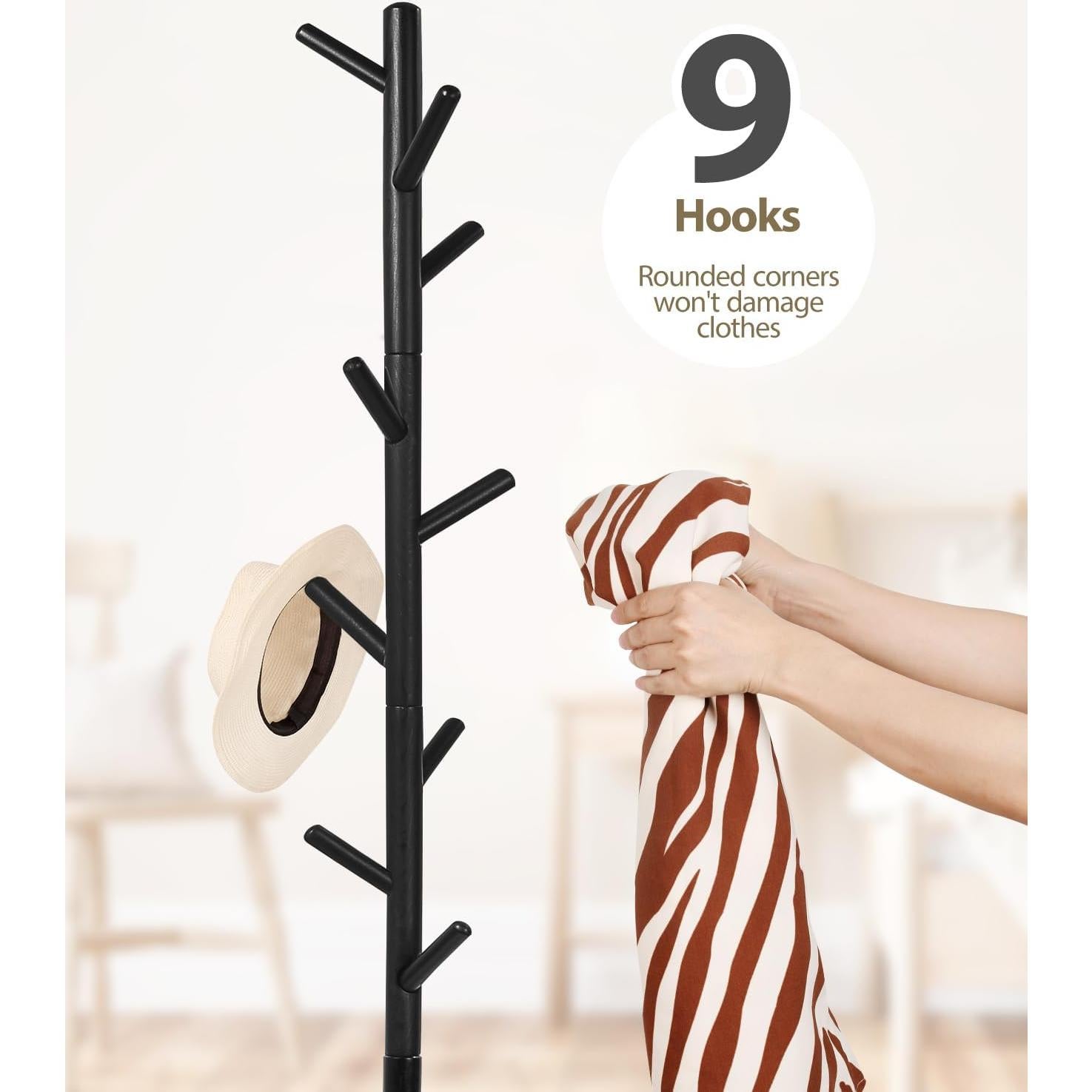 Perchero de Madera de Haya Relquorax 9 Ganchos Ajustable Negro