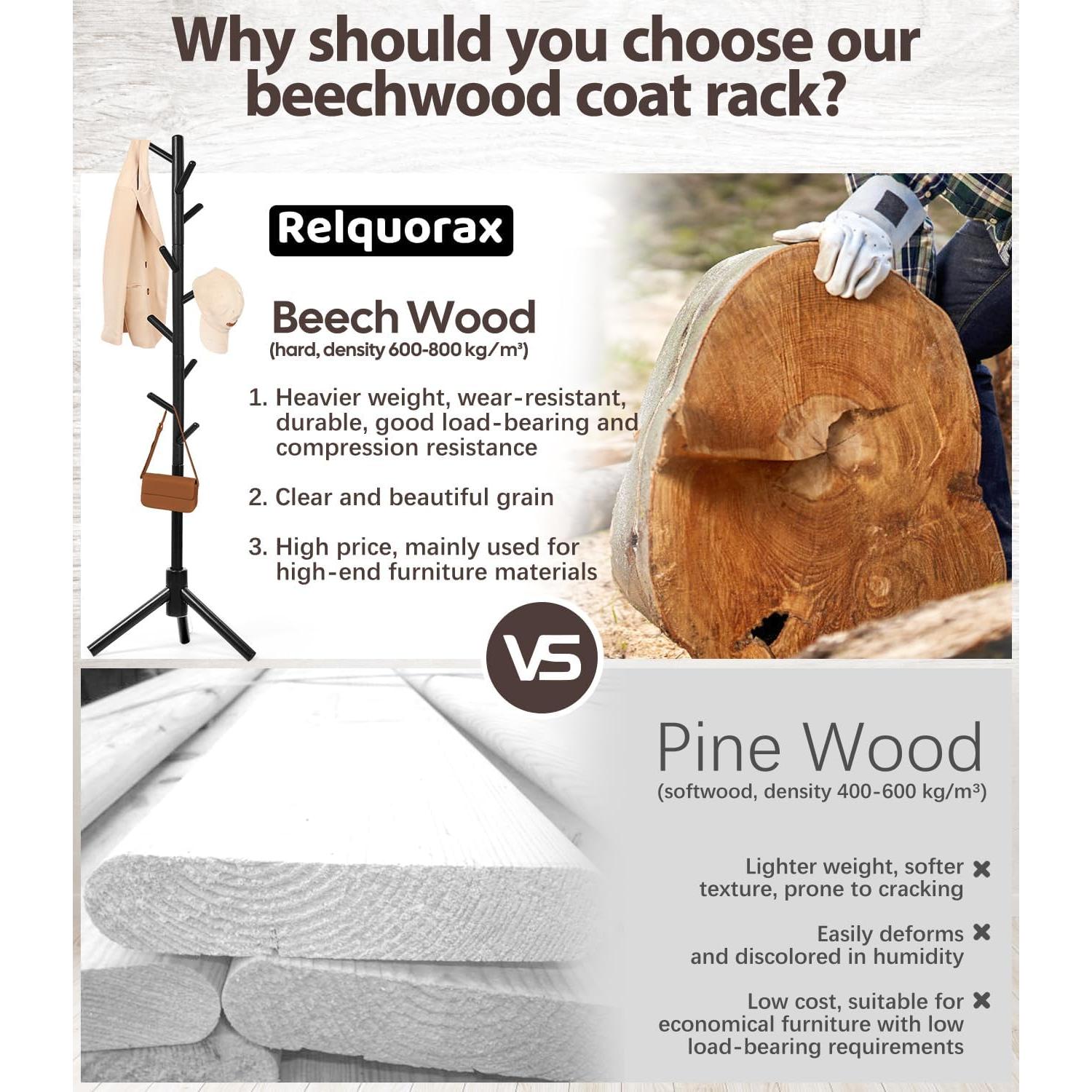 Perchero de Madera de Haya Relquorax 9 Ganchos Ajustable Negro