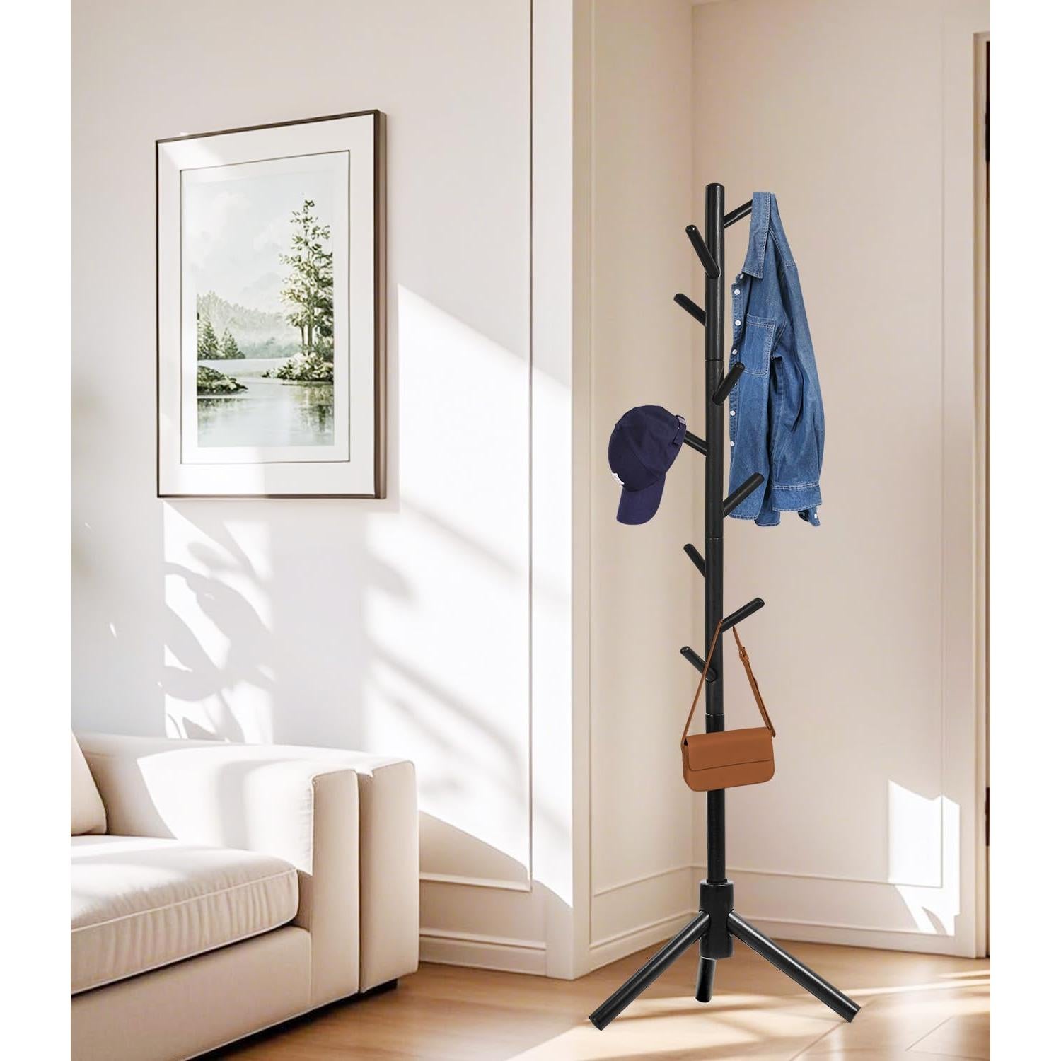 Perchero de Madera de Haya Relquorax 9 Ganchos Ajustable Negro