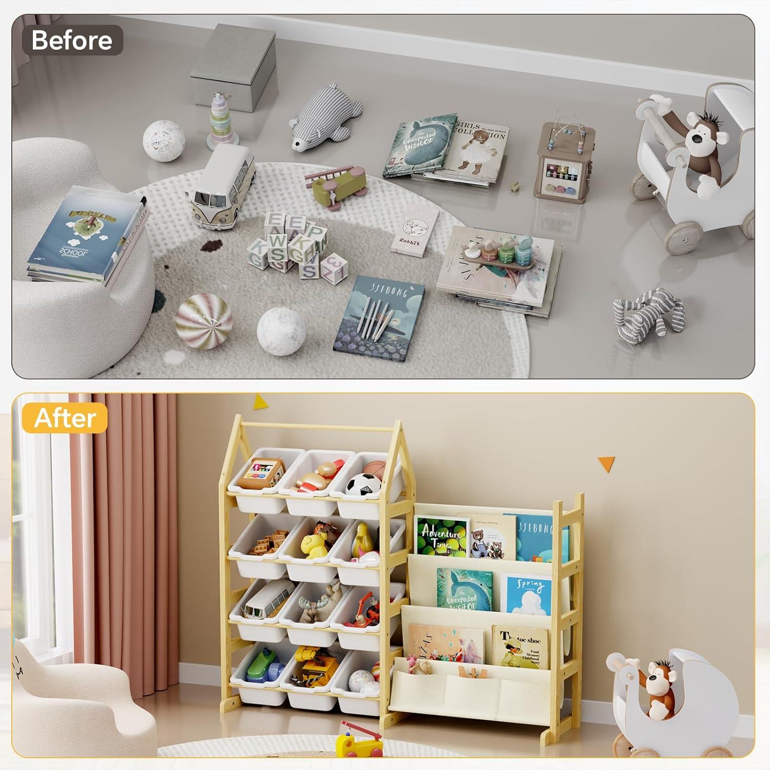 Organizador de Juguetes de Madera Oenalw con 12 Contenedores