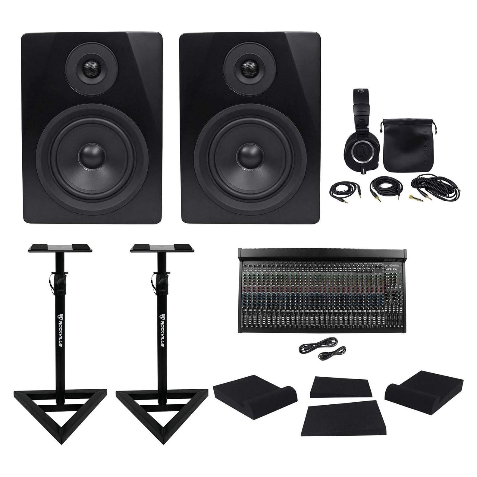 Paquete de Estudio Rockville y Mackie: Mezclador 32 Canales + Monitores USB + Auriculares