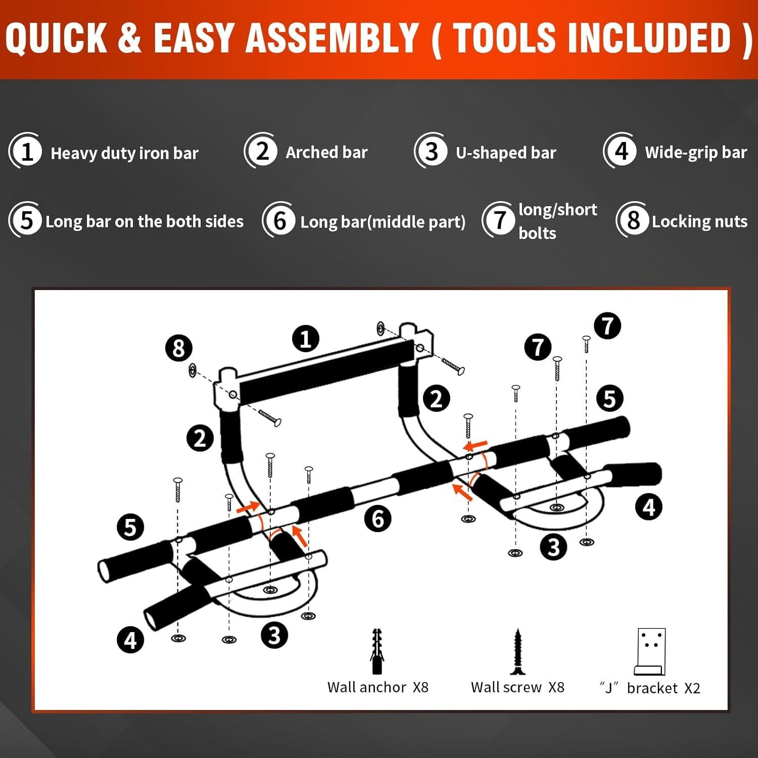 Barra de Dominadas SPORTIC para Puerta Sin Tornillos 106.68 cm