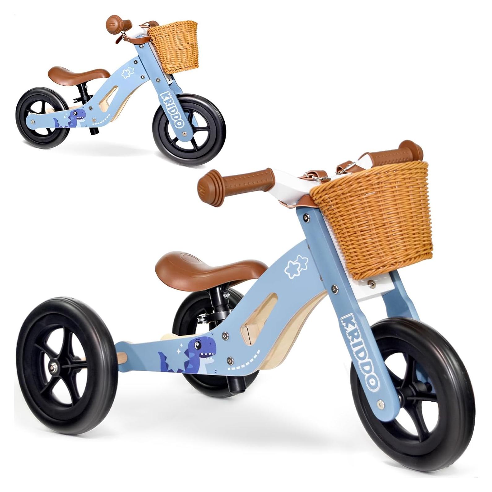 Triciclo de Madera KRIDDO 2 en 1 para Niños Azul