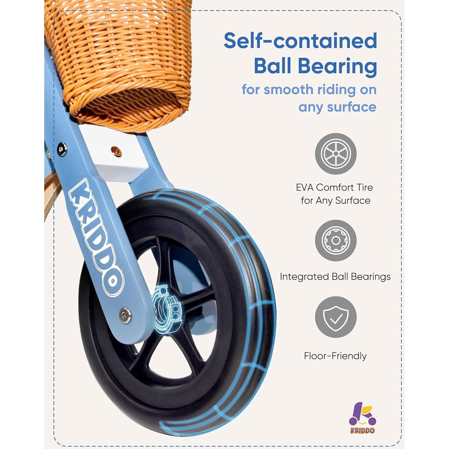 Triciclo de Madera KRIDDO 2 en 1 para Niños Azul