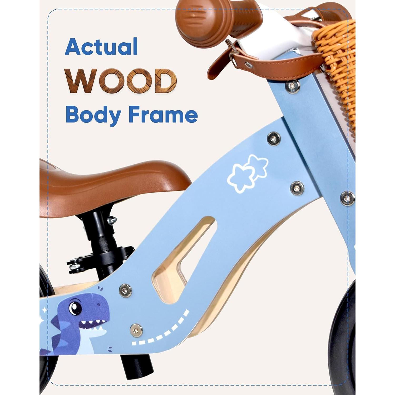 Triciclo de Madera KRIDDO 2 en 1 para Niños Azul