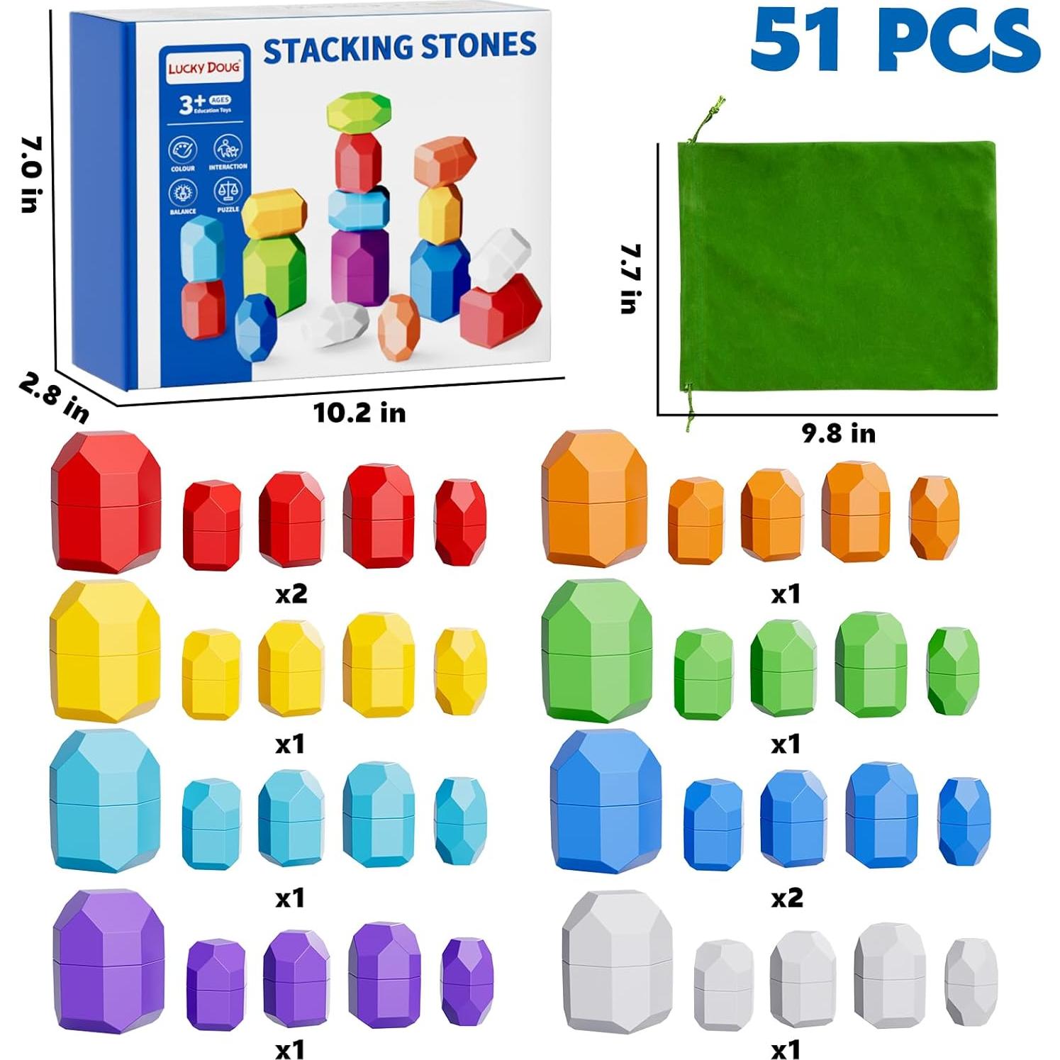 Lucky Doug 50 PCS Rocas Apilables Montessori para Niños 1-3 Años