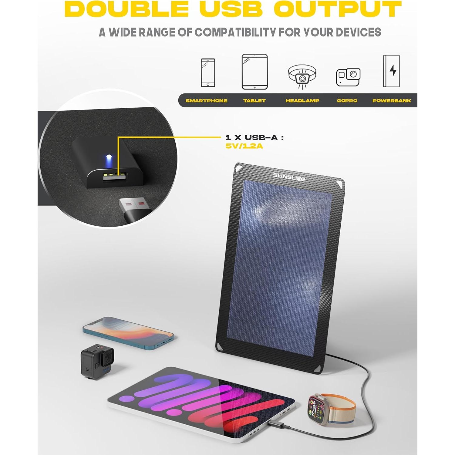 Cargador Solar Flexible Sunslice Fusion Flex 6W USB Negro