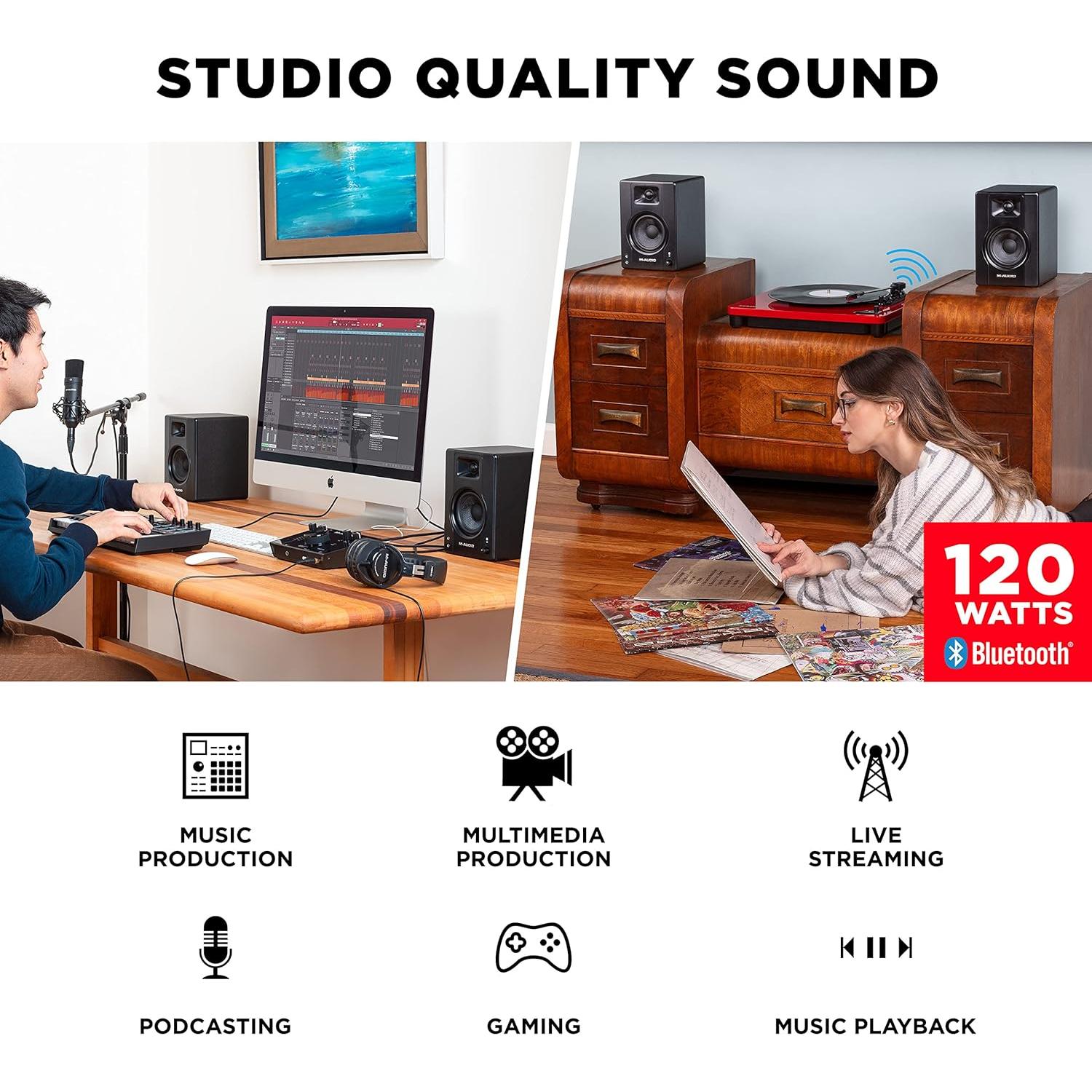 Monitores de Estudio M-Audio BX4BT 120W y Auriculares HDH40