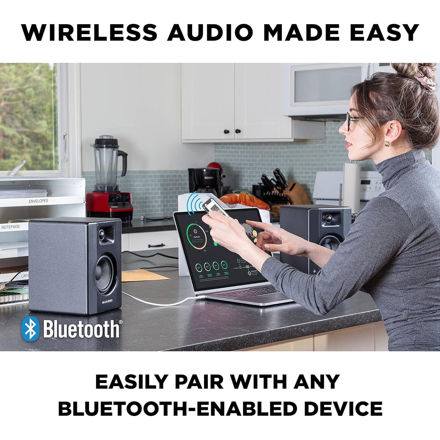 Monitores de Estudio M-Audio BX4BT 120W y Auriculares HDH40