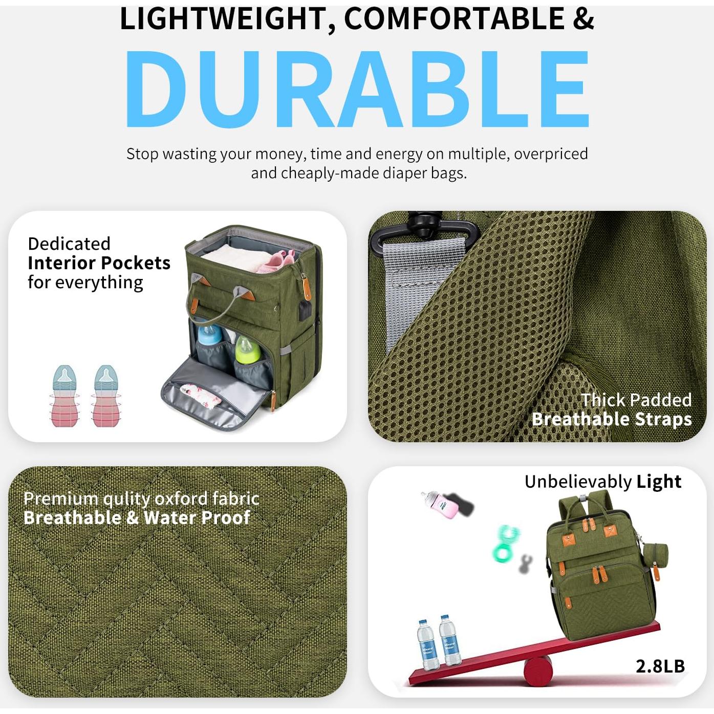 Mochila para Pañales KABAQOO Verde Militar 35L Ergonométrica