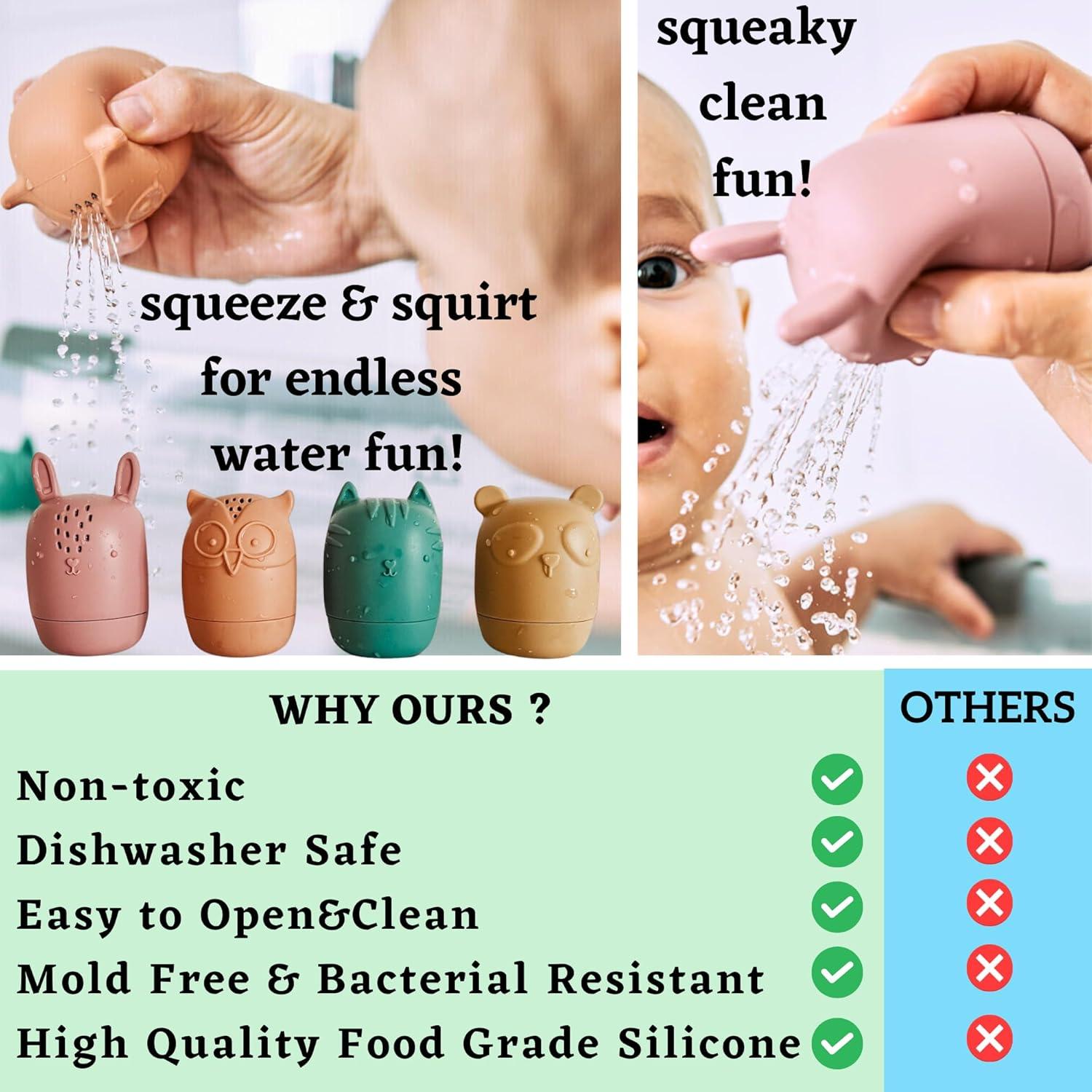 Juguetes de baño de silicona Bumble Bear - 4 piezas Coral