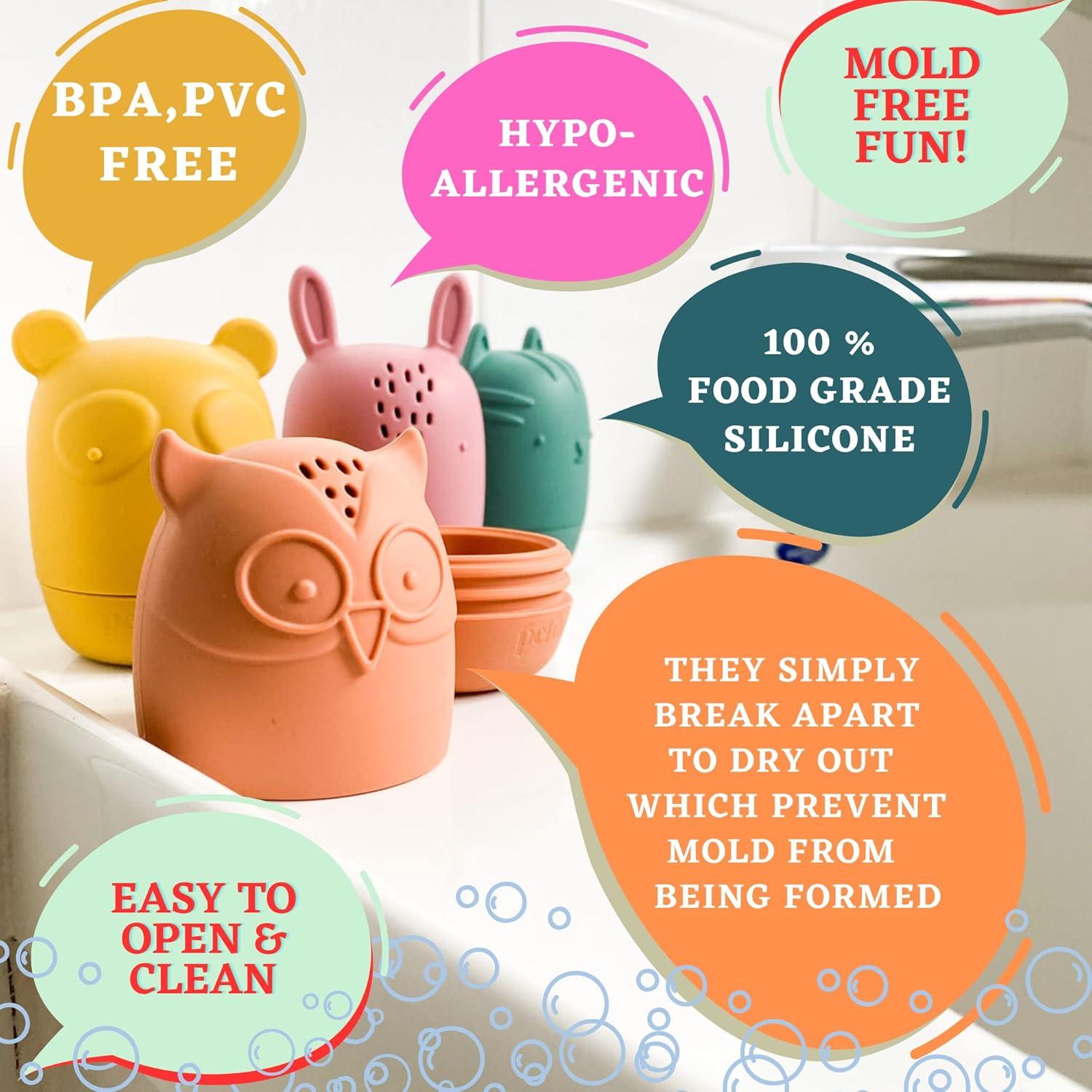 Juguetes de baño de silicona Bumble Bear - 4 piezas Coral