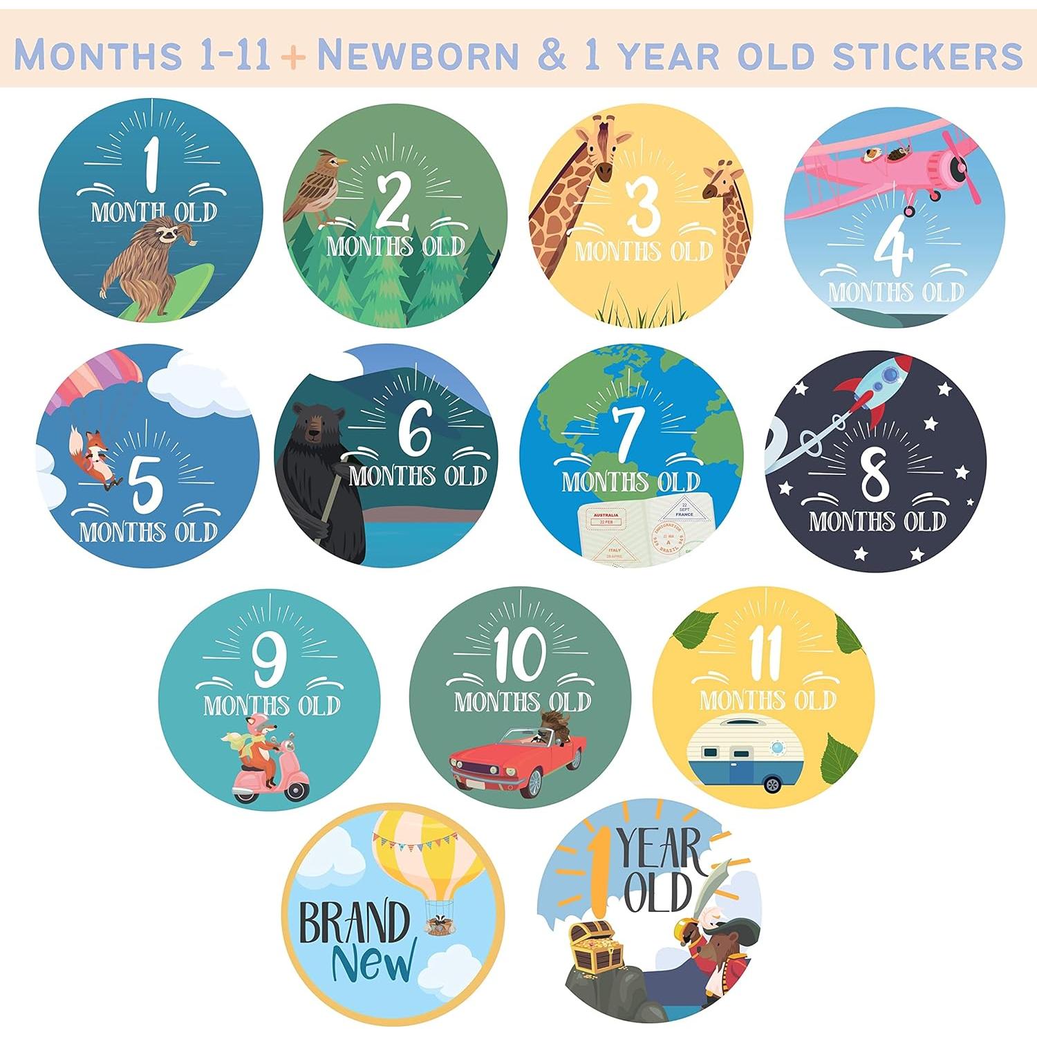 Calcomanías Mensuales para Bebés RubyRoo - Aventura - 28 Piezas