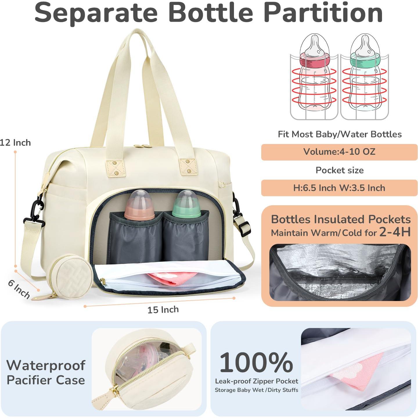 Bolsa de Pañales Tote Tenot Mediana Beige con 10 Bolsillos