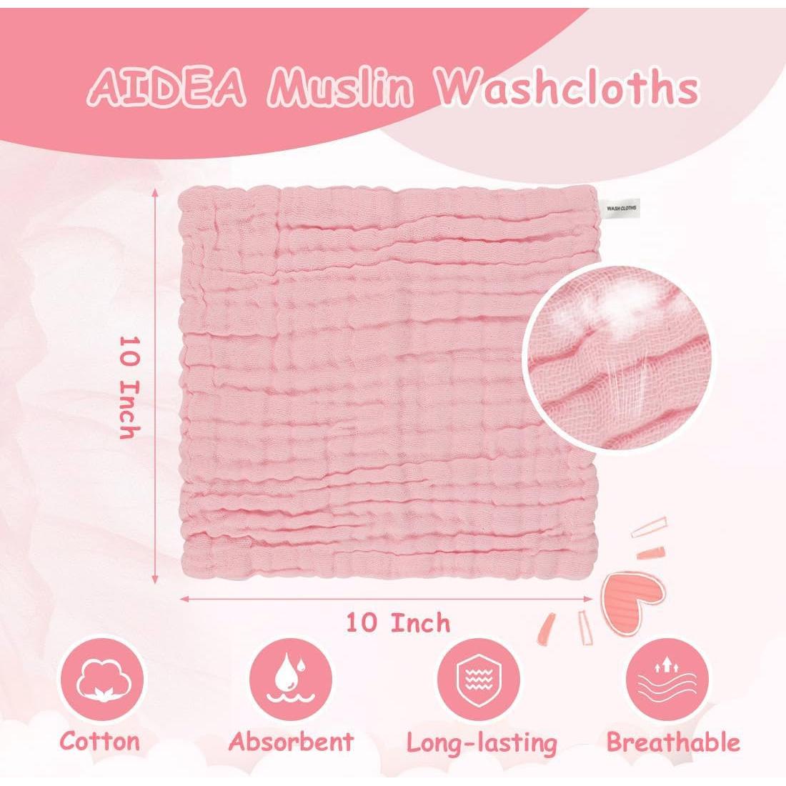 Paños de Baño AIDEA 10PK Algodón Muselina 25.4x25.4cm