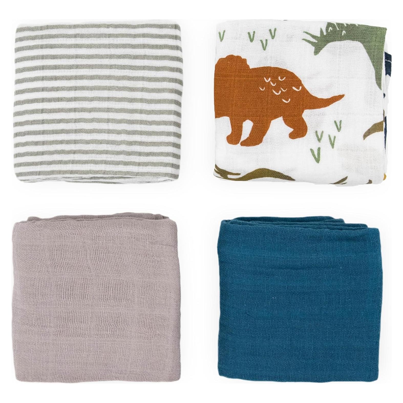 Paquete de 4 Cuadrados de Muselina Algodón Little Unicorn Dinosaurios