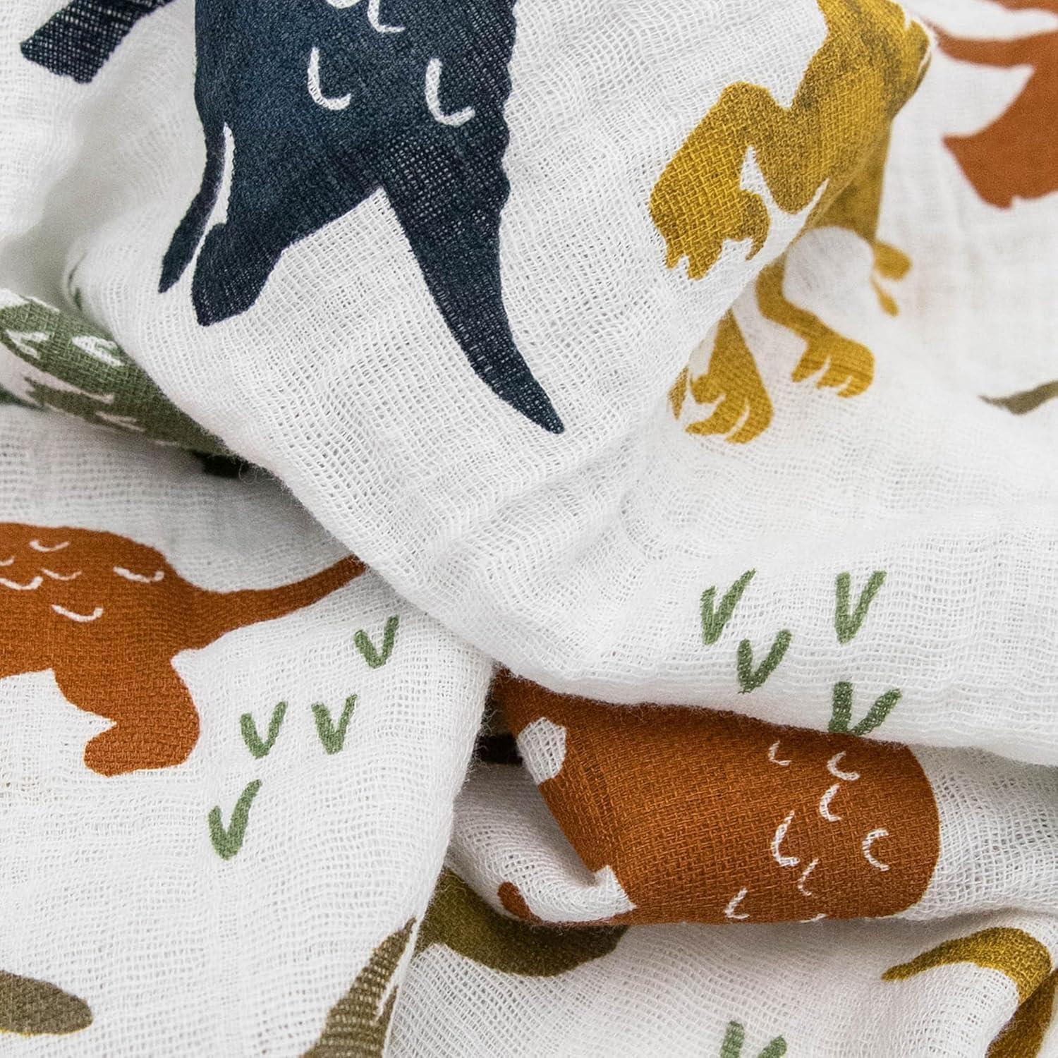 Paquete de 4 Cuadrados de Muselina Algodón Little Unicorn Dinosaurios