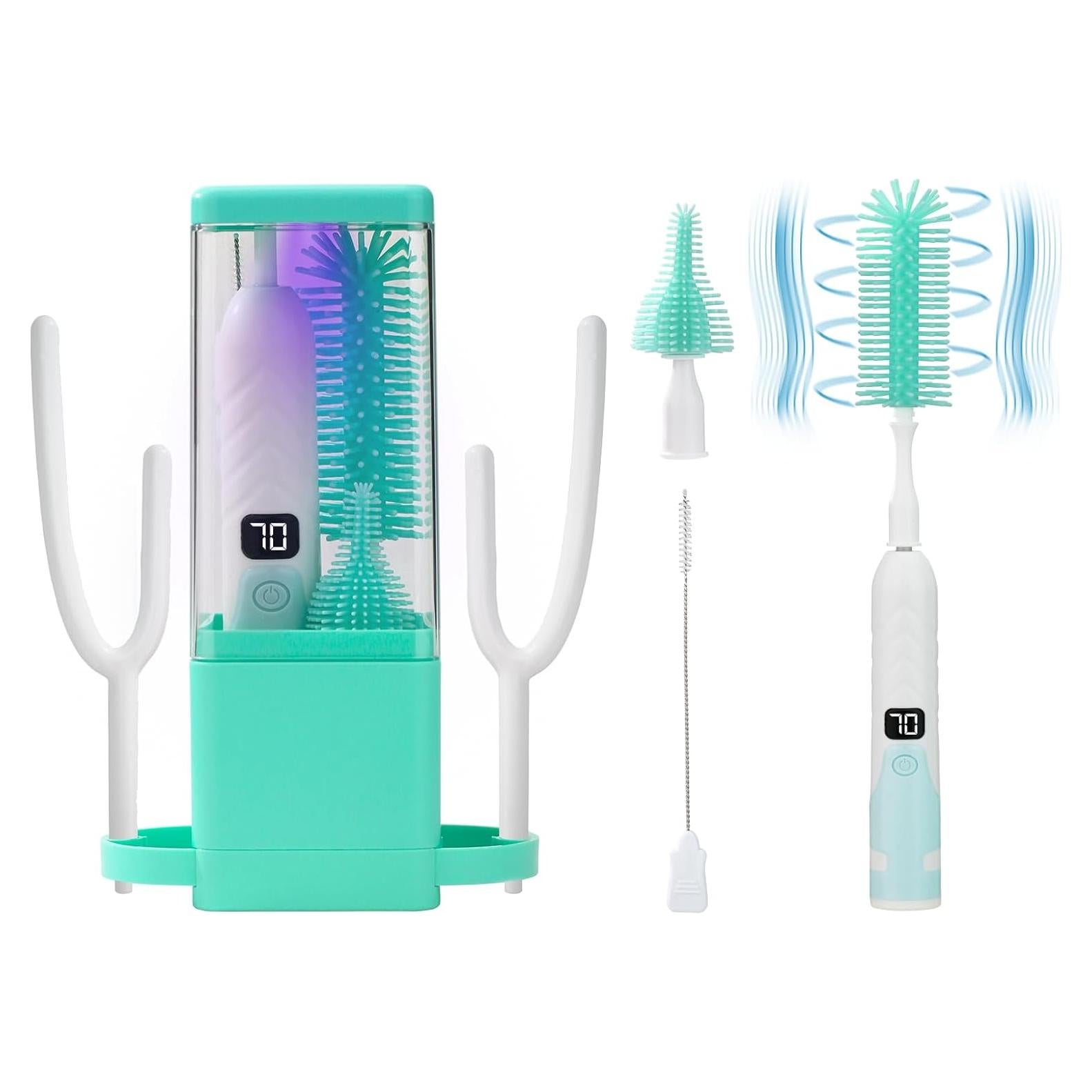 Electric Bottle Brush Cleaner,Electric Baby Bottle Brush Cleaner, Baby Bottle Washer,8 in 1Automatic Bottle Cleaner Brush Set (Green)