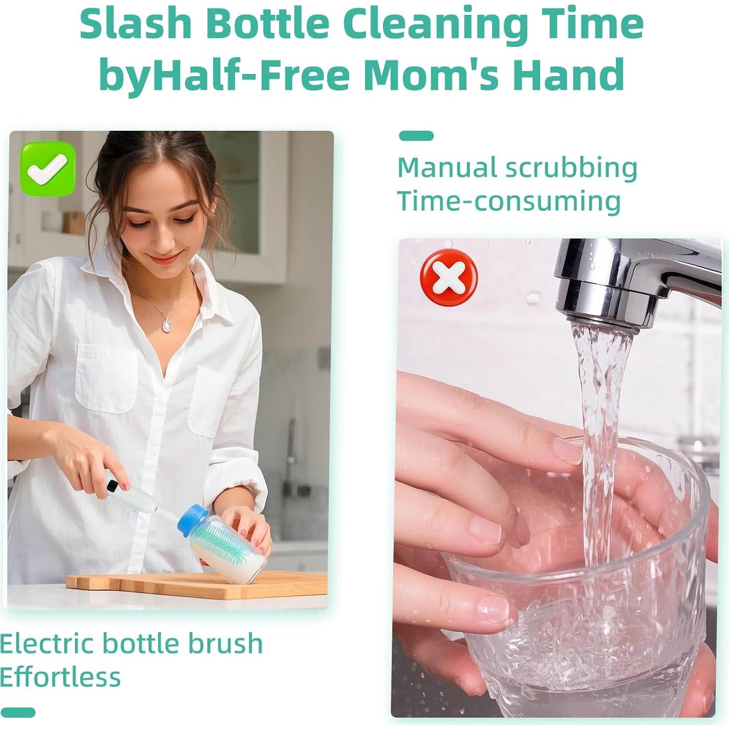 Electric Bottle Brush Cleaner,Electric Baby Bottle Brush Cleaner, Baby Bottle Washer,8 in 1Automatic Bottle Cleaner Brush Set (Green)