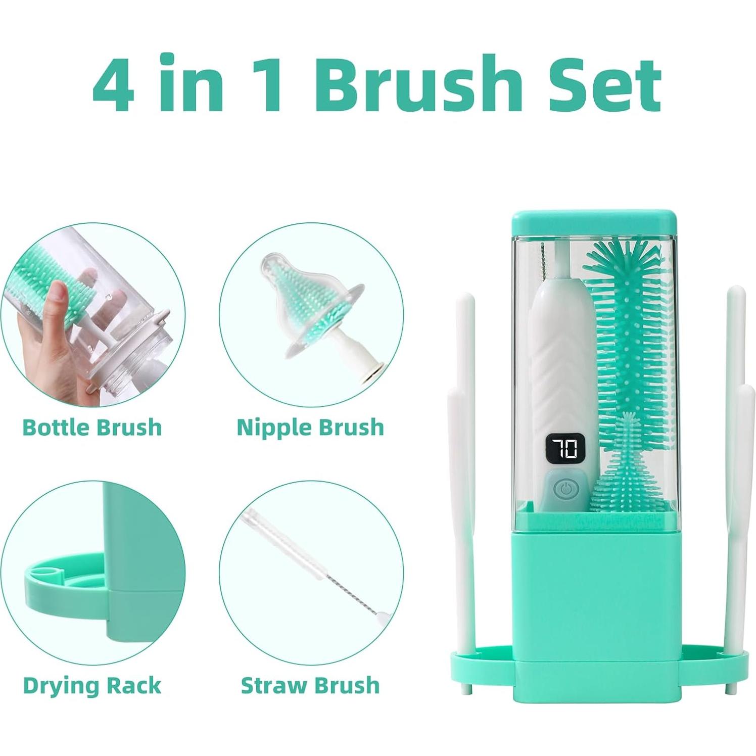 Electric Bottle Brush Cleaner,Electric Baby Bottle Brush Cleaner, Baby Bottle Washer,8 in 1Automatic Bottle Cleaner Brush Set (Green)