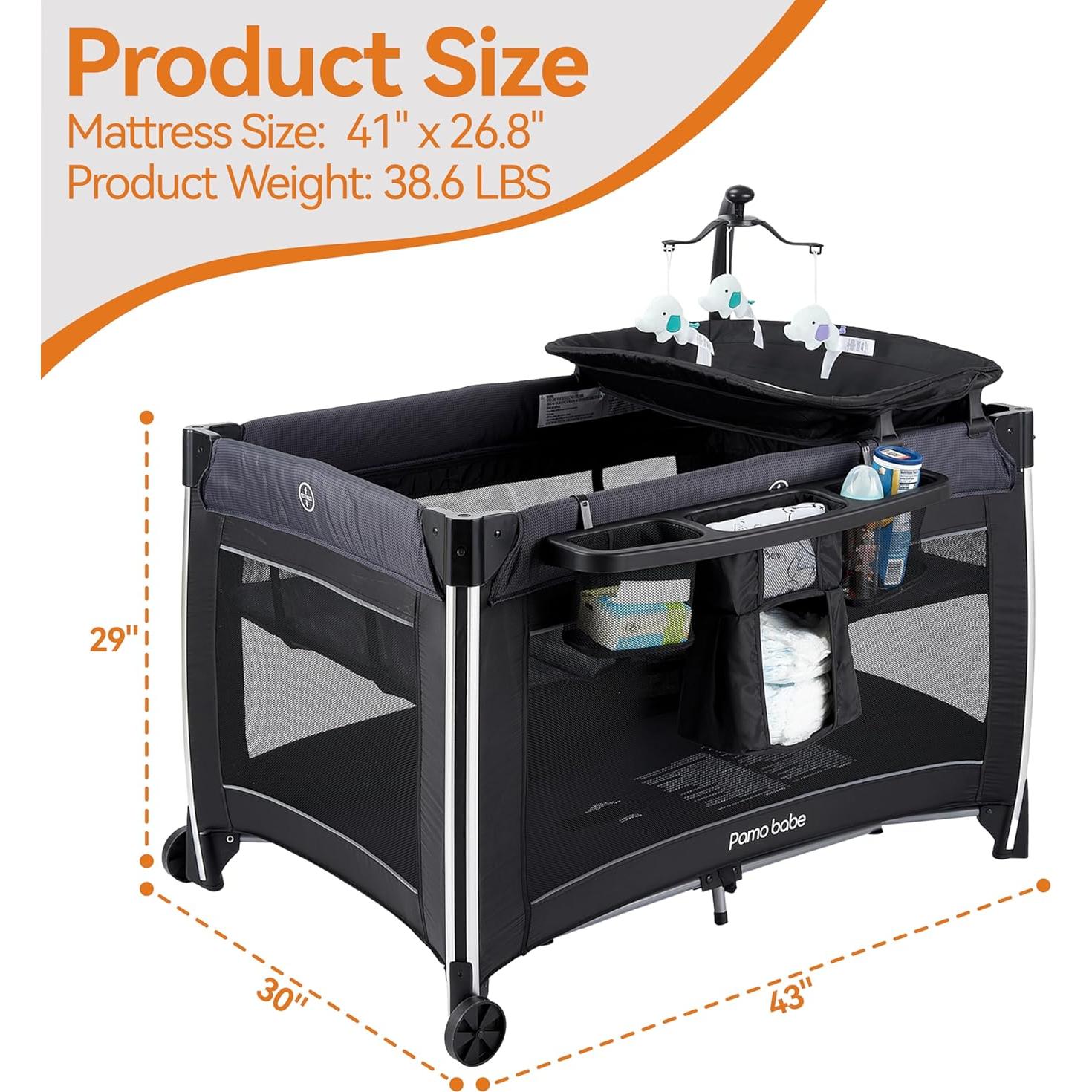 Parque Infantil 4 en 1 Pamo Babe Cuna Portátil Negro