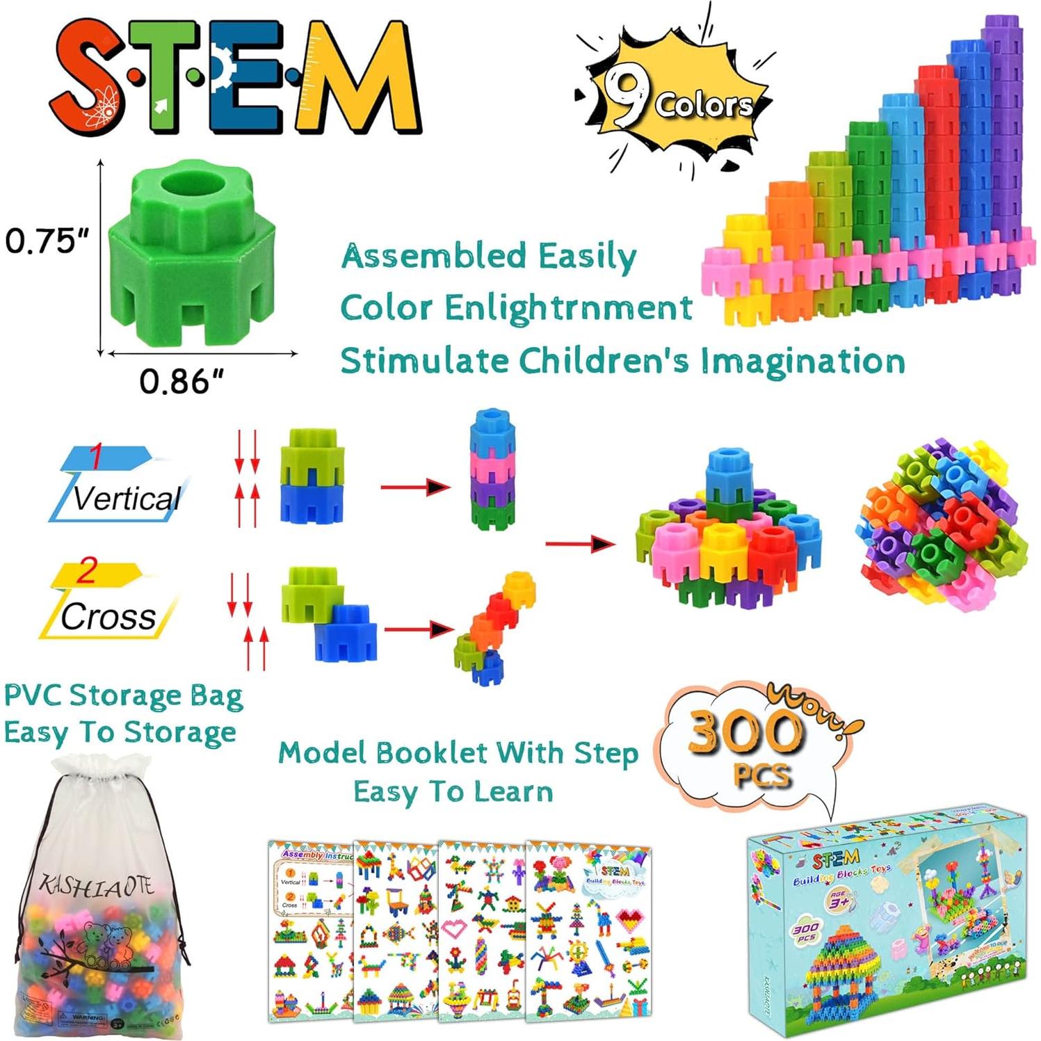 Juego de Aprendizaje KASHIAOTE 300 Pcs Construcción STEM 3+