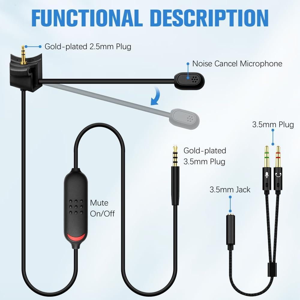 Micrófono Boom Desmontable para Auriculares Bose QC35 II - Conector 2.5mm a 3.5mm