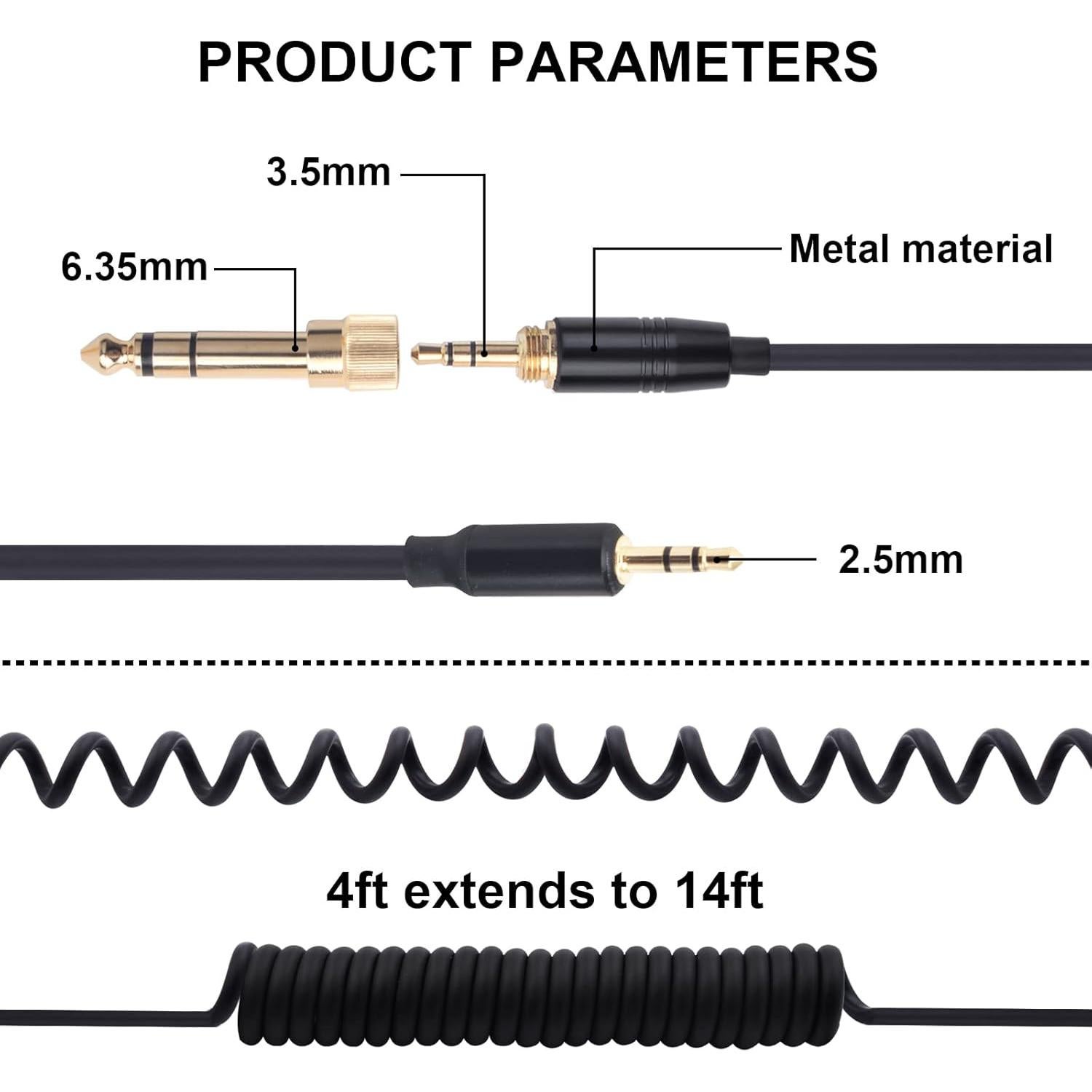 Cable de audio en espiral 1.22m-4.27m para auriculares Bose QC45