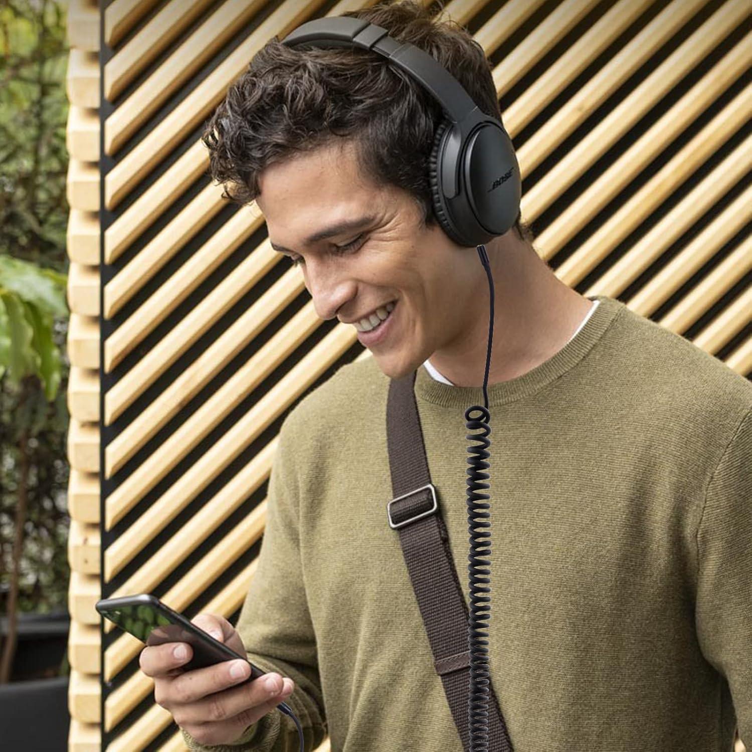 Cable de audio en espiral 1.22m-4.27m para auriculares Bose QC45