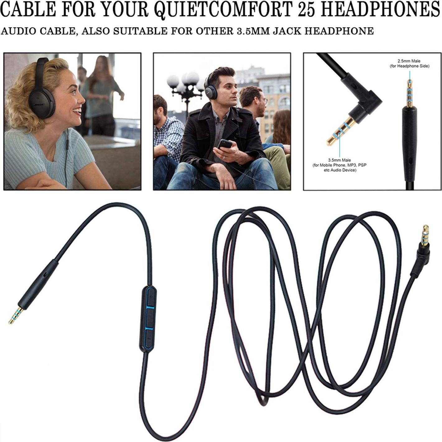 Cable de audio de reemplazo Bose QC25 QC35 QC45 1.5m con micrófono