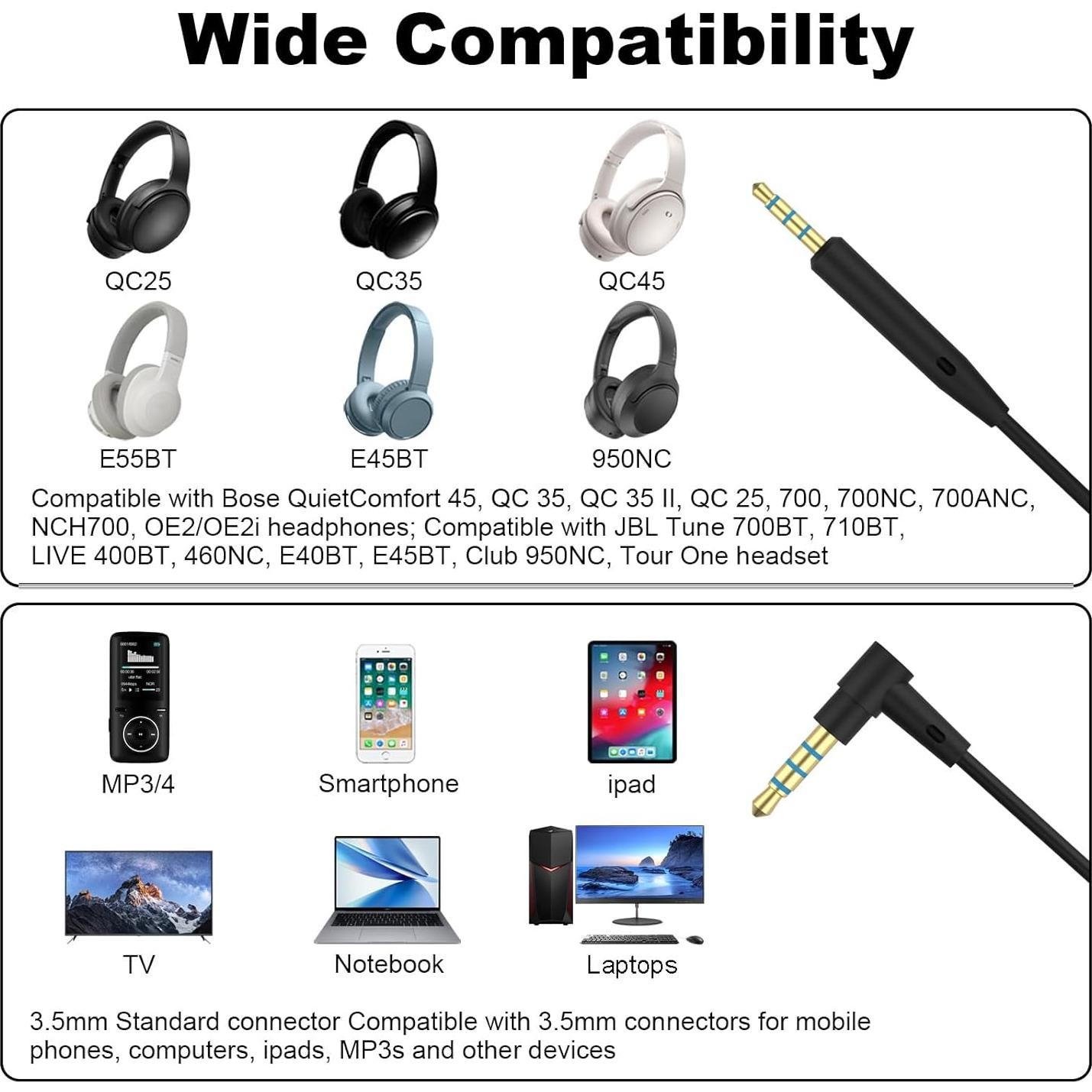 Cable de Audio de Reemplazo Xivip 1.52m 2.5mm a 3.5mm Negro