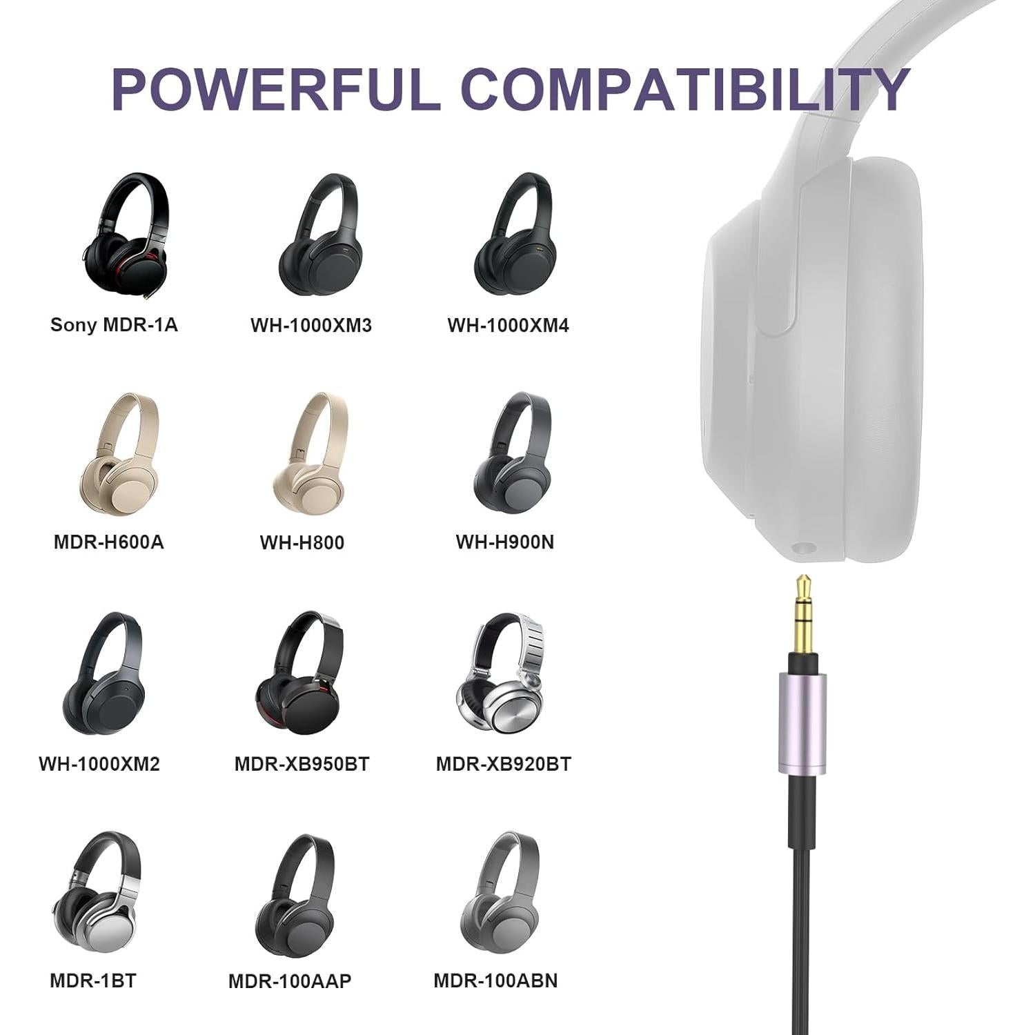 Cable de micrófono Gneinour 1.5m para Sony WH-1000XM5/4/3