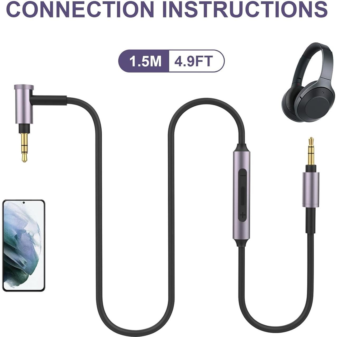 Cable de micrófono Gneinour 1.5m para Sony WH-1000XM5/4/3