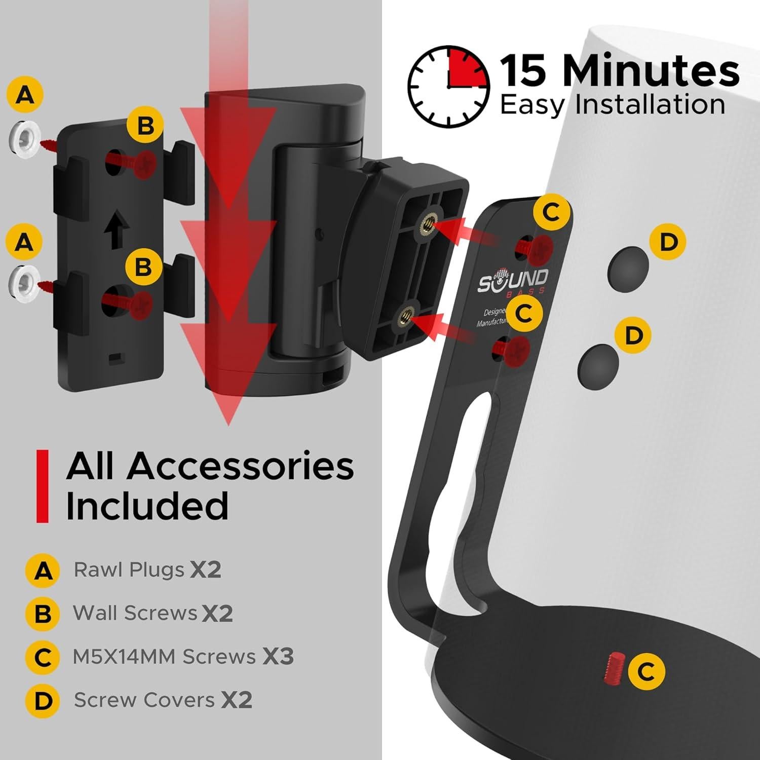 Soporte de Pared Soundbass E100 para Sonos ERA 100, Negro, Doble