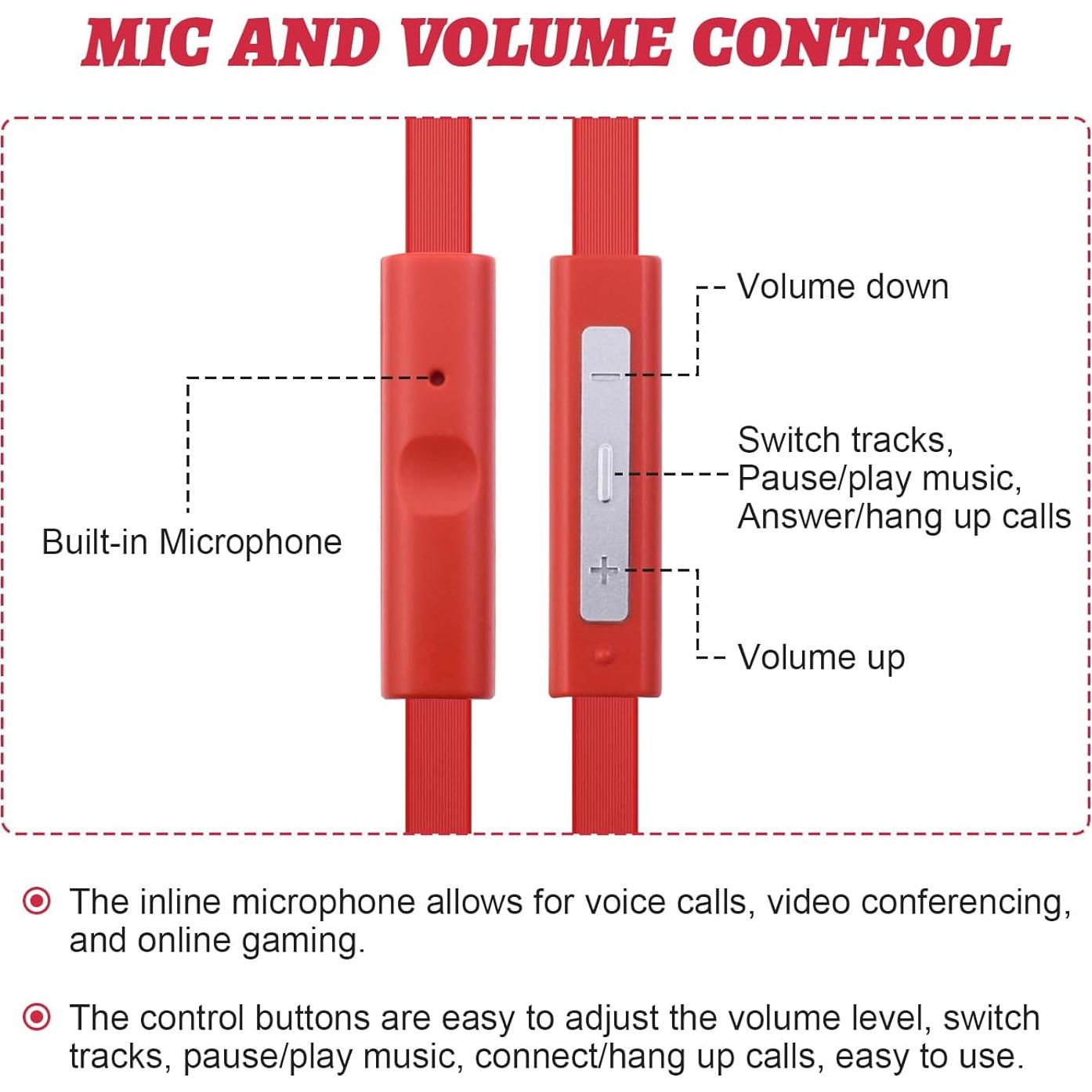 Cable de Audio 3.5mm Gneinour con Micrófono 1.2m Rojo