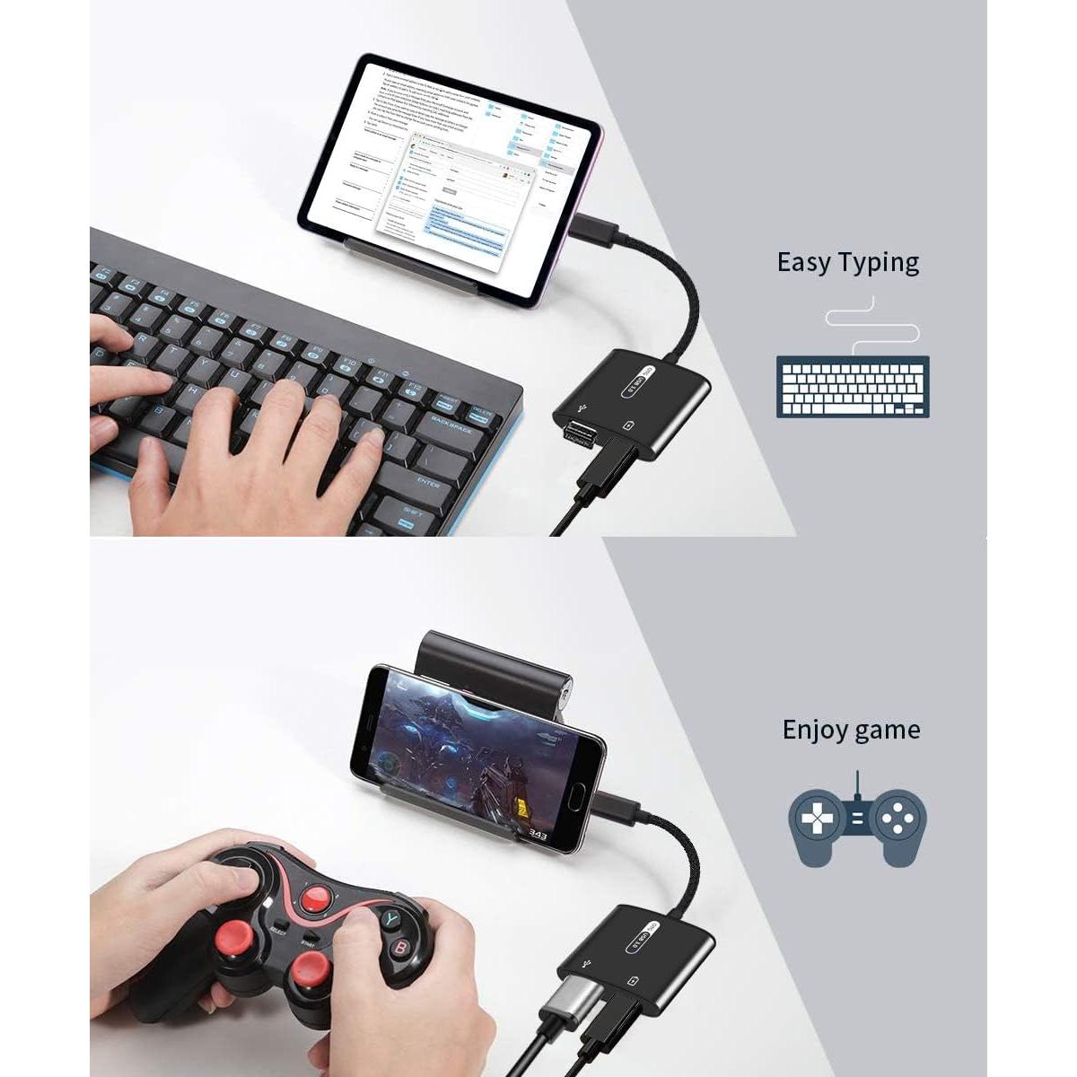 Adaptador USB C OTG con carga PD 60W Azddur - Negro