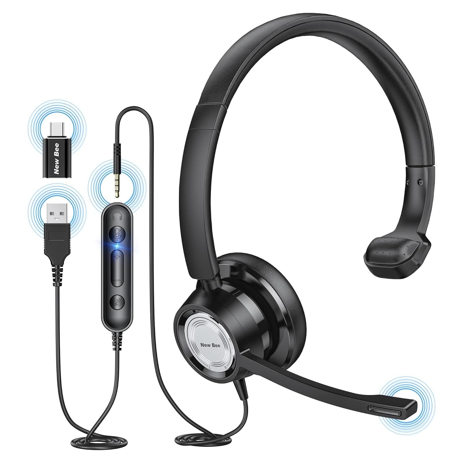 Auriculares USB New Bee H365 con micrófono y cancelación de ruido