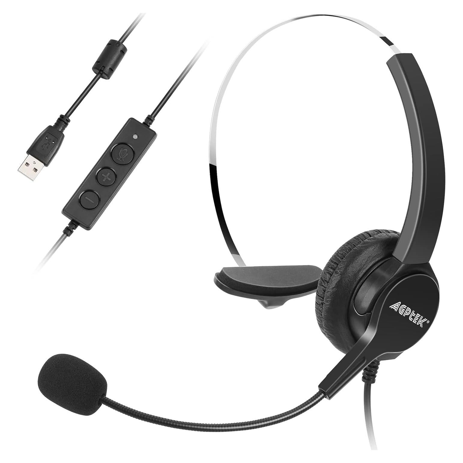 Auricular con cable AGPTEK USB con micrófono y cancelación de ruido