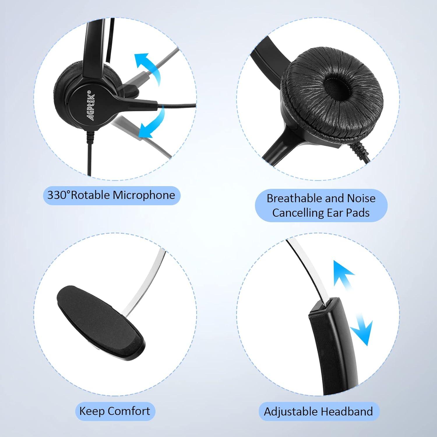 Auricular con cable AGPTEK USB con micrófono y cancelación de ruido