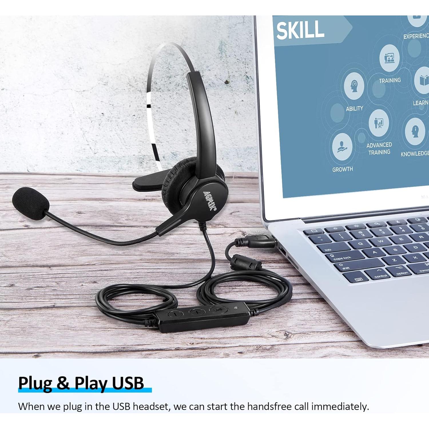 Auricular con cable AGPTEK USB con micrófono y cancelación de ruido