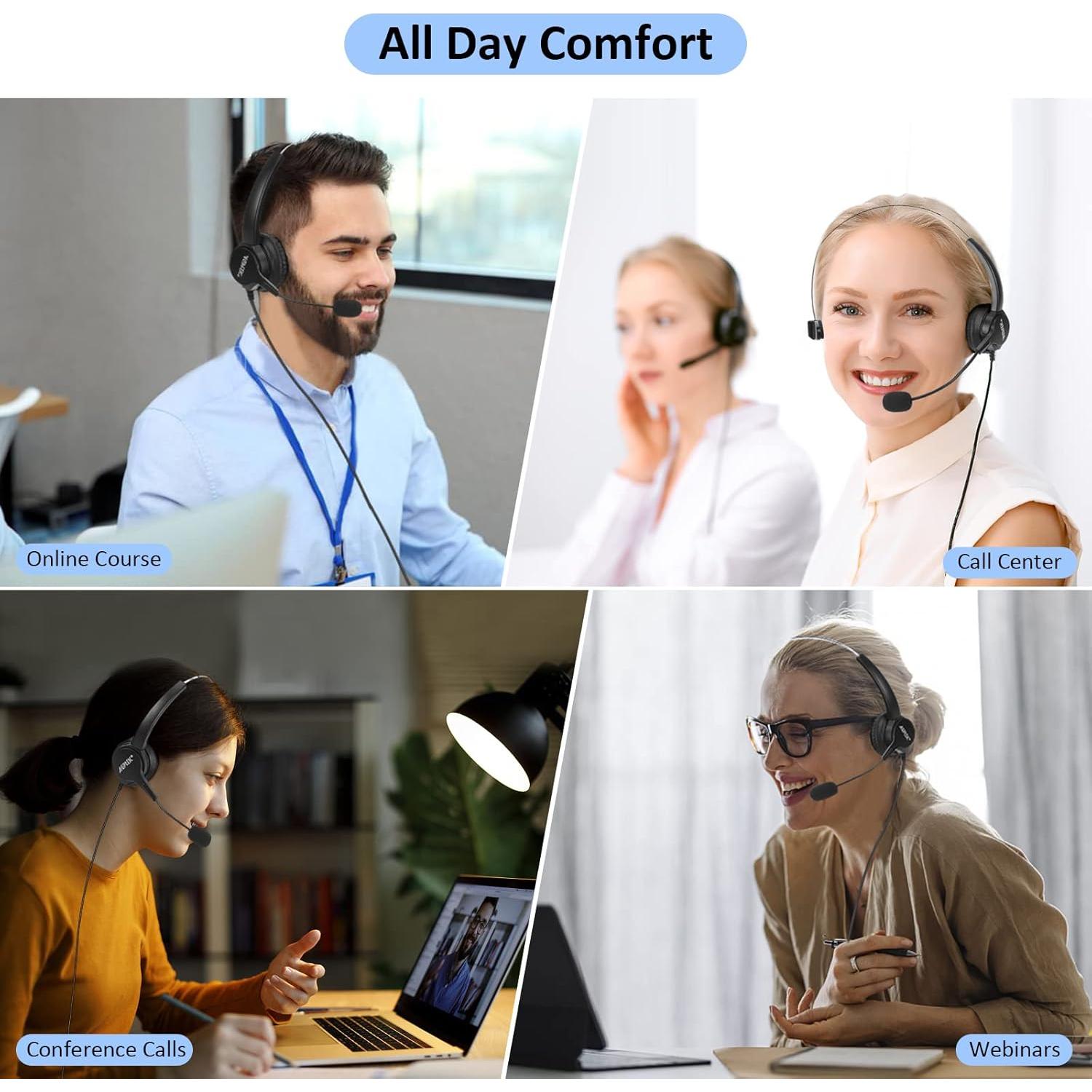 Auricular con cable AGPTEK USB con micrófono y cancelación de ruido